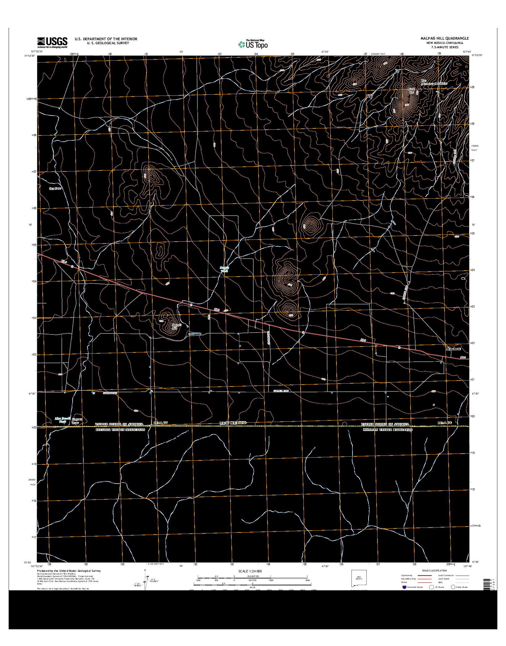 USGS US TOPO 7.5-MINUTE MAP FOR MALPAIS HILL, NM-CHH 2013