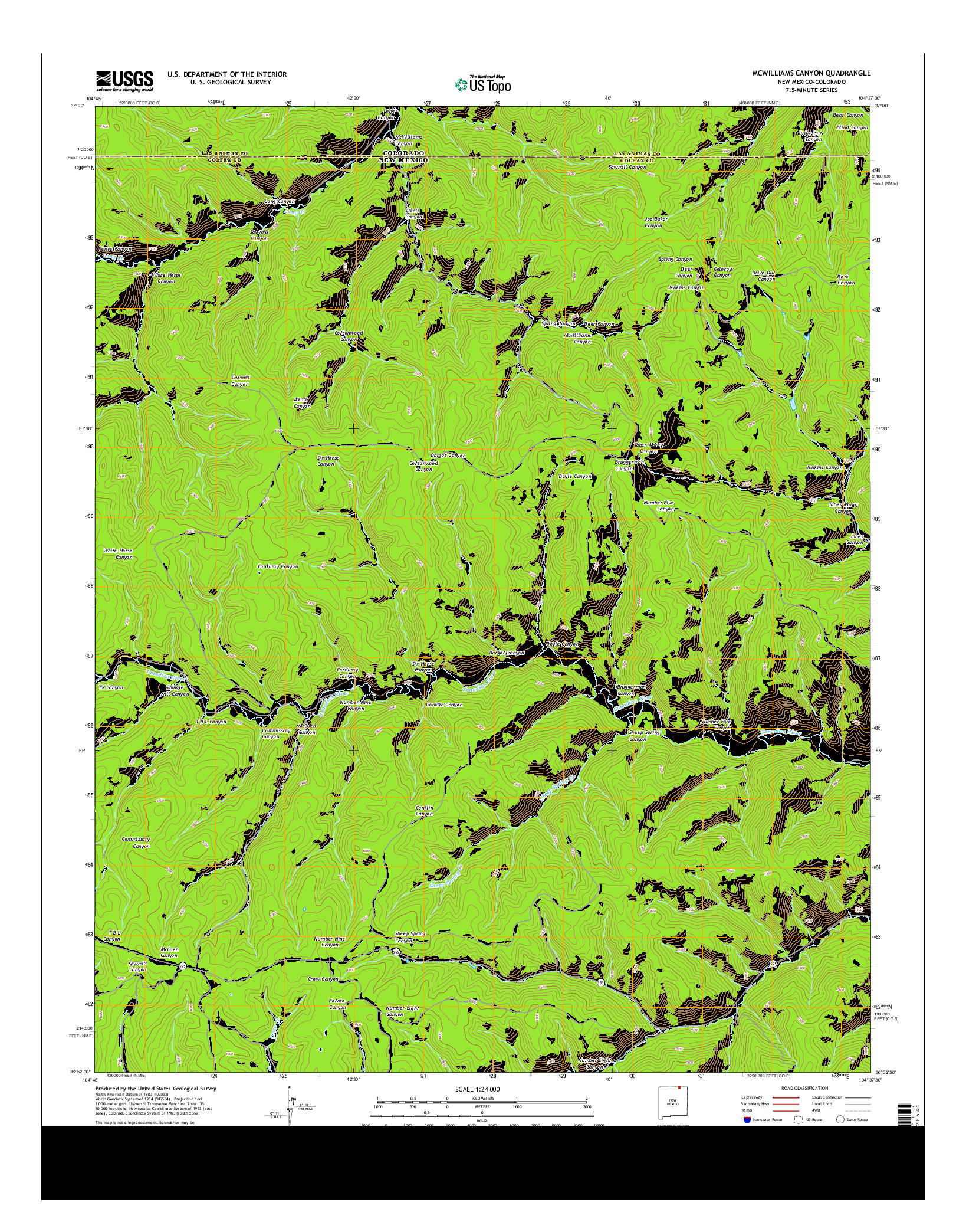 USGS US TOPO 7.5-MINUTE MAP FOR MCWILLIAMS CANYON, NM-CO 2013