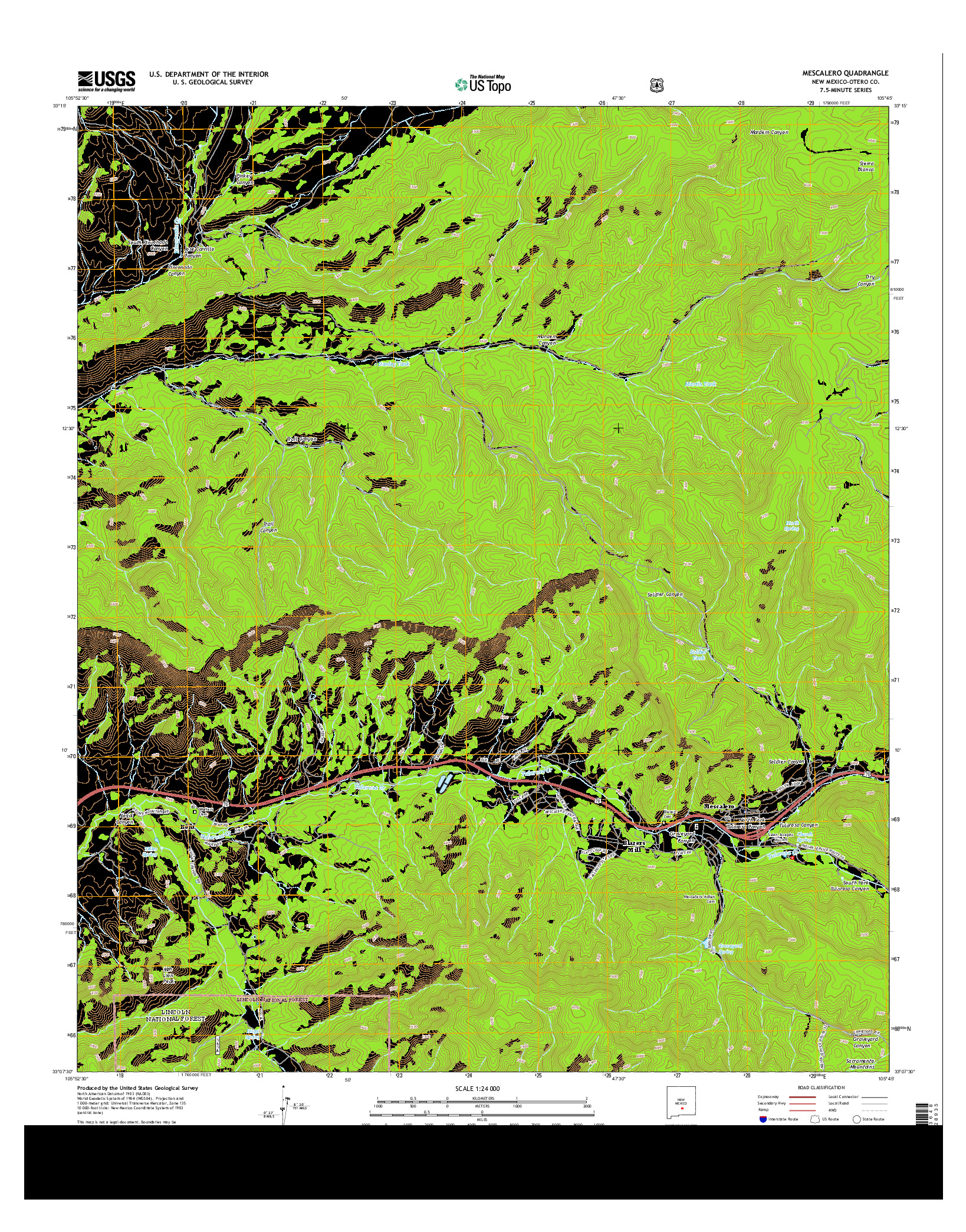USGS US TOPO 7.5-MINUTE MAP FOR MESCALERO, NM 2013
