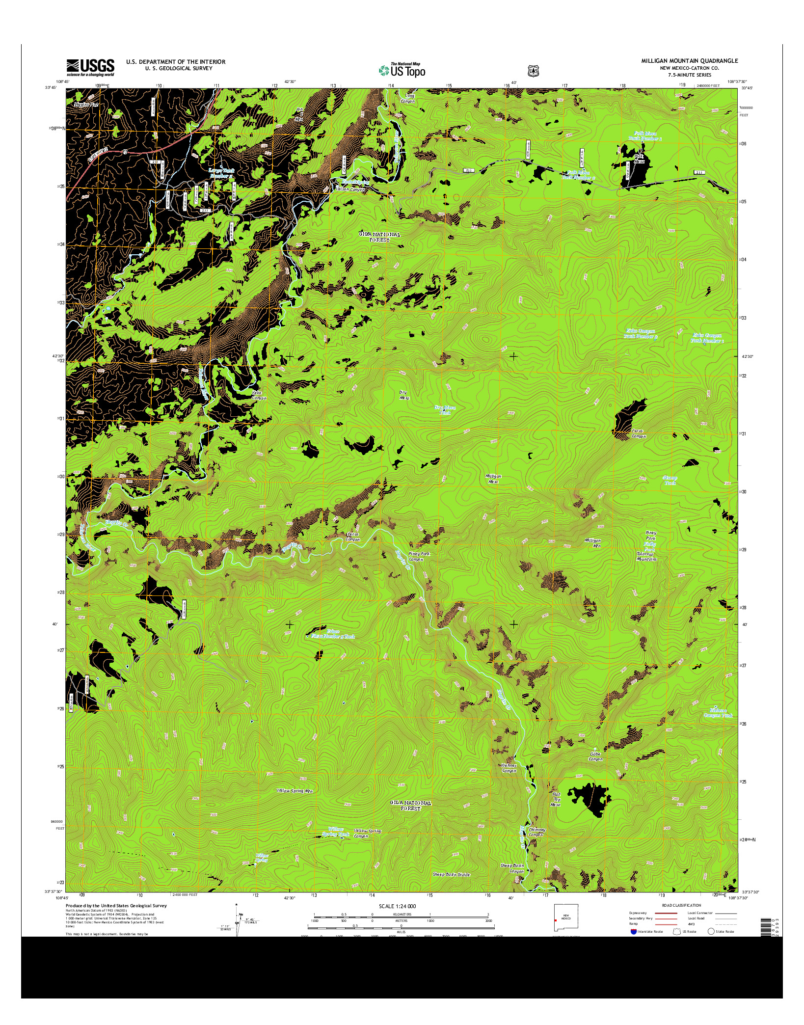 USGS US TOPO 7.5-MINUTE MAP FOR MILLIGAN MOUNTAIN, NM 2013