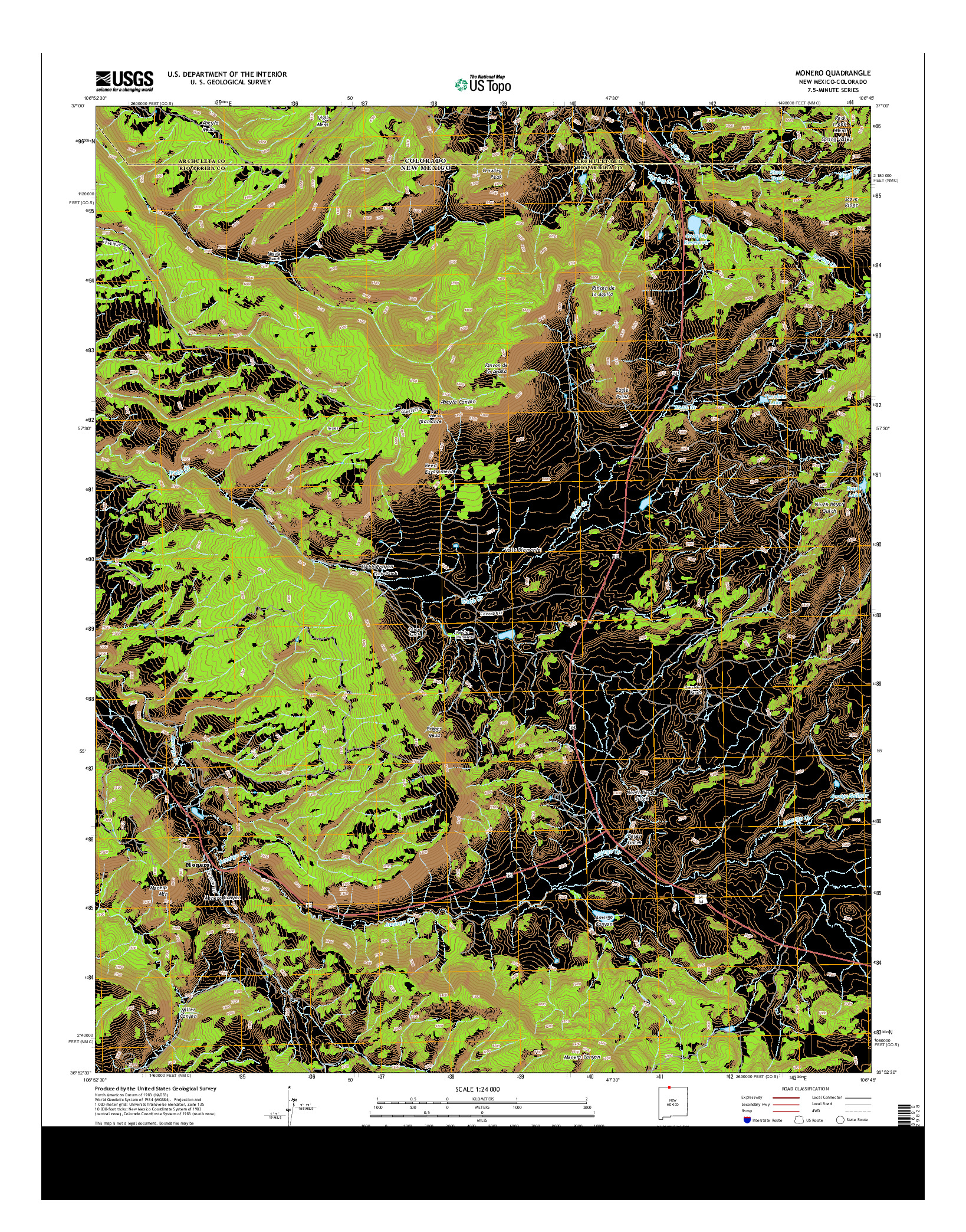 USGS US TOPO 7.5-MINUTE MAP FOR MONERO, NM-CO 2013