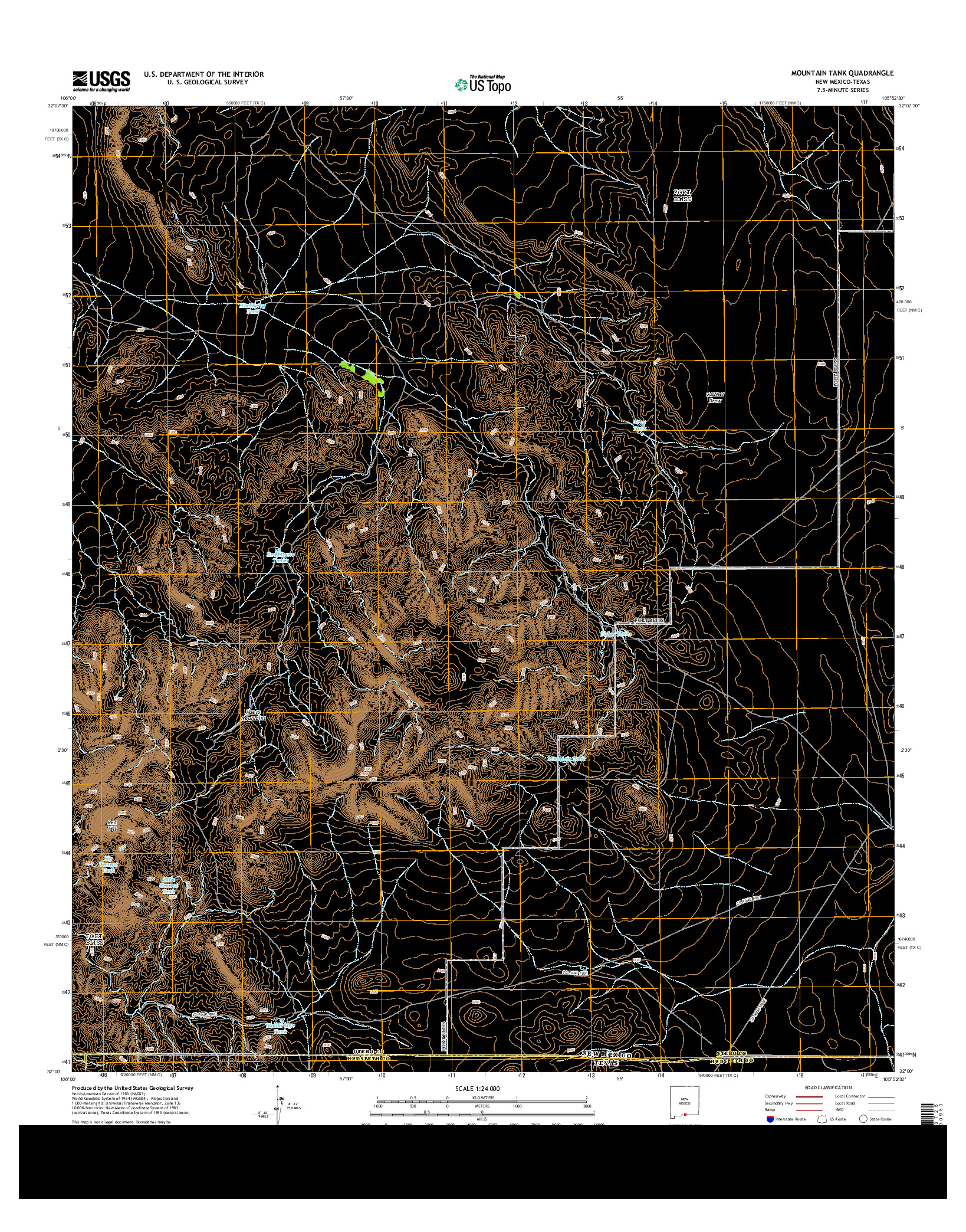USGS US TOPO 7.5-MINUTE MAP FOR MOUNTAIN TANK, NM-TX 2013