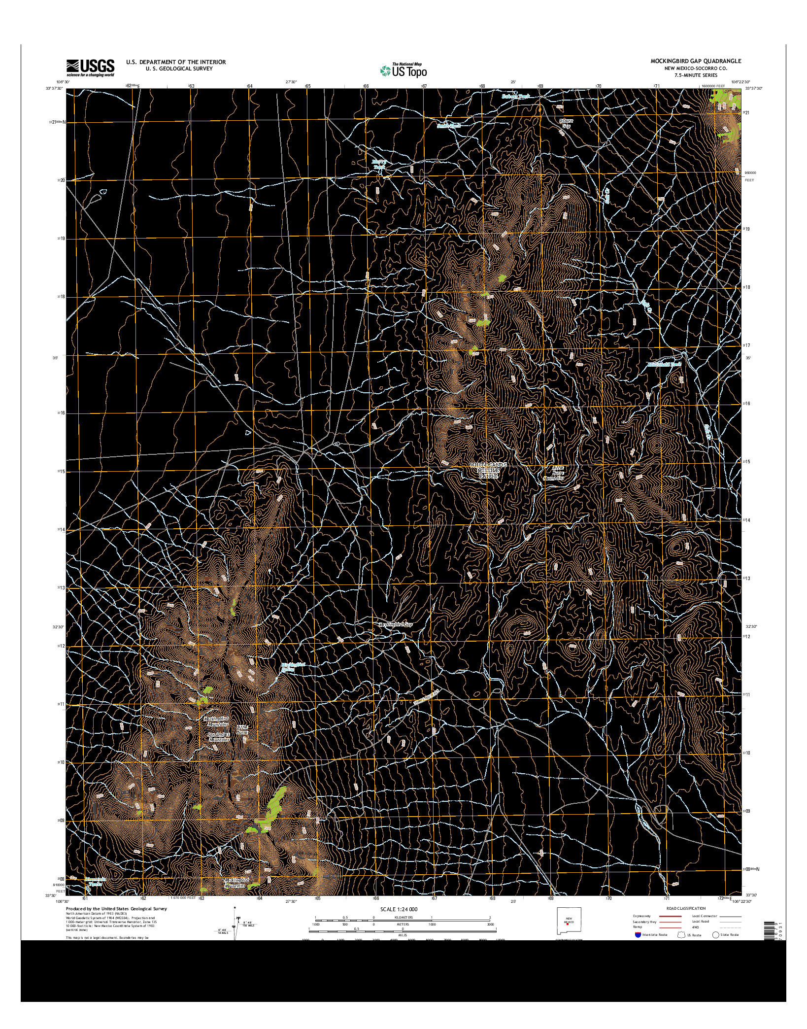 USGS US TOPO 7.5-MINUTE MAP FOR MOCKINGBIRD GAP, NM 2013