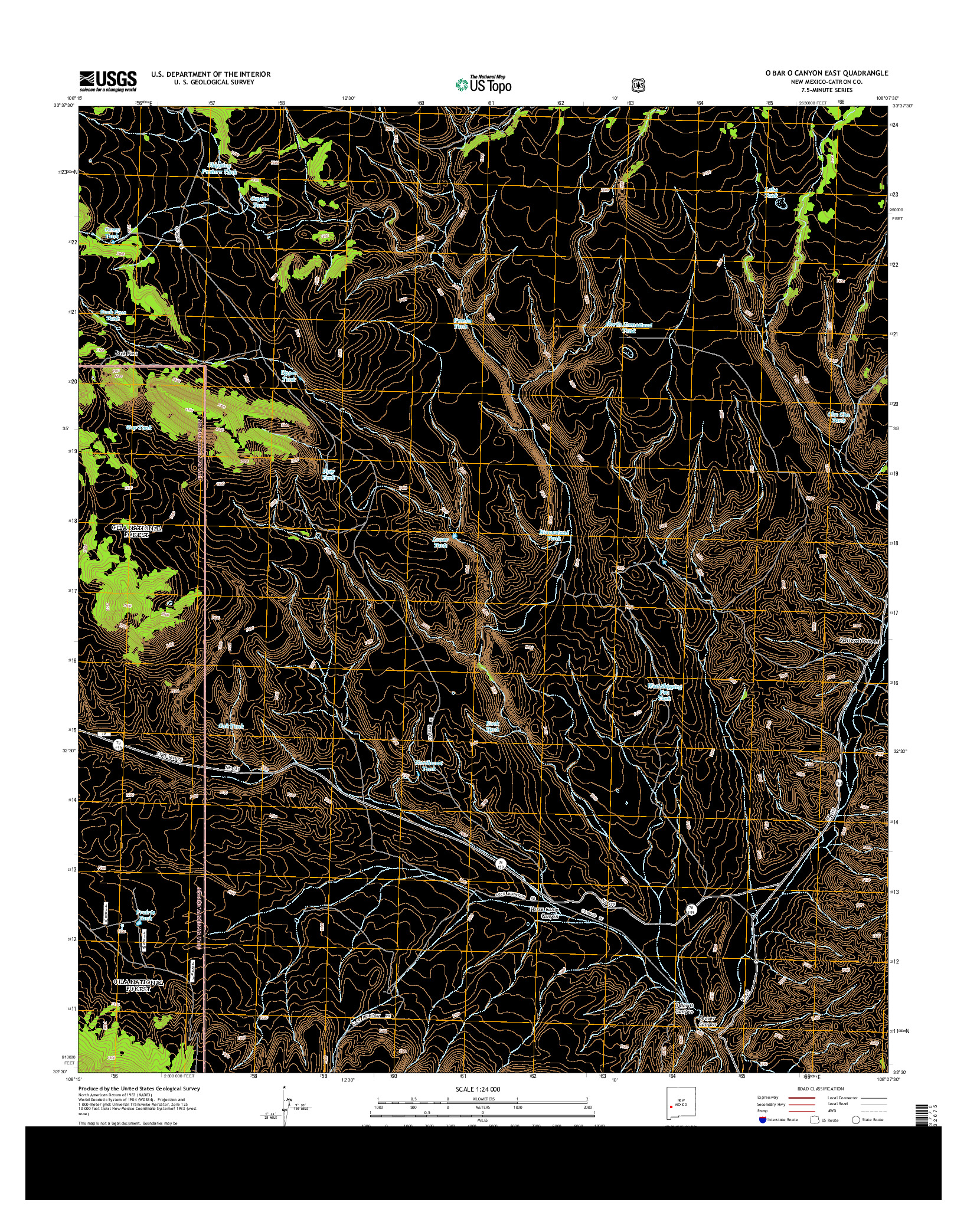 USGS US TOPO 7.5-MINUTE MAP FOR O BAR O CANYON EAST, NM 2013