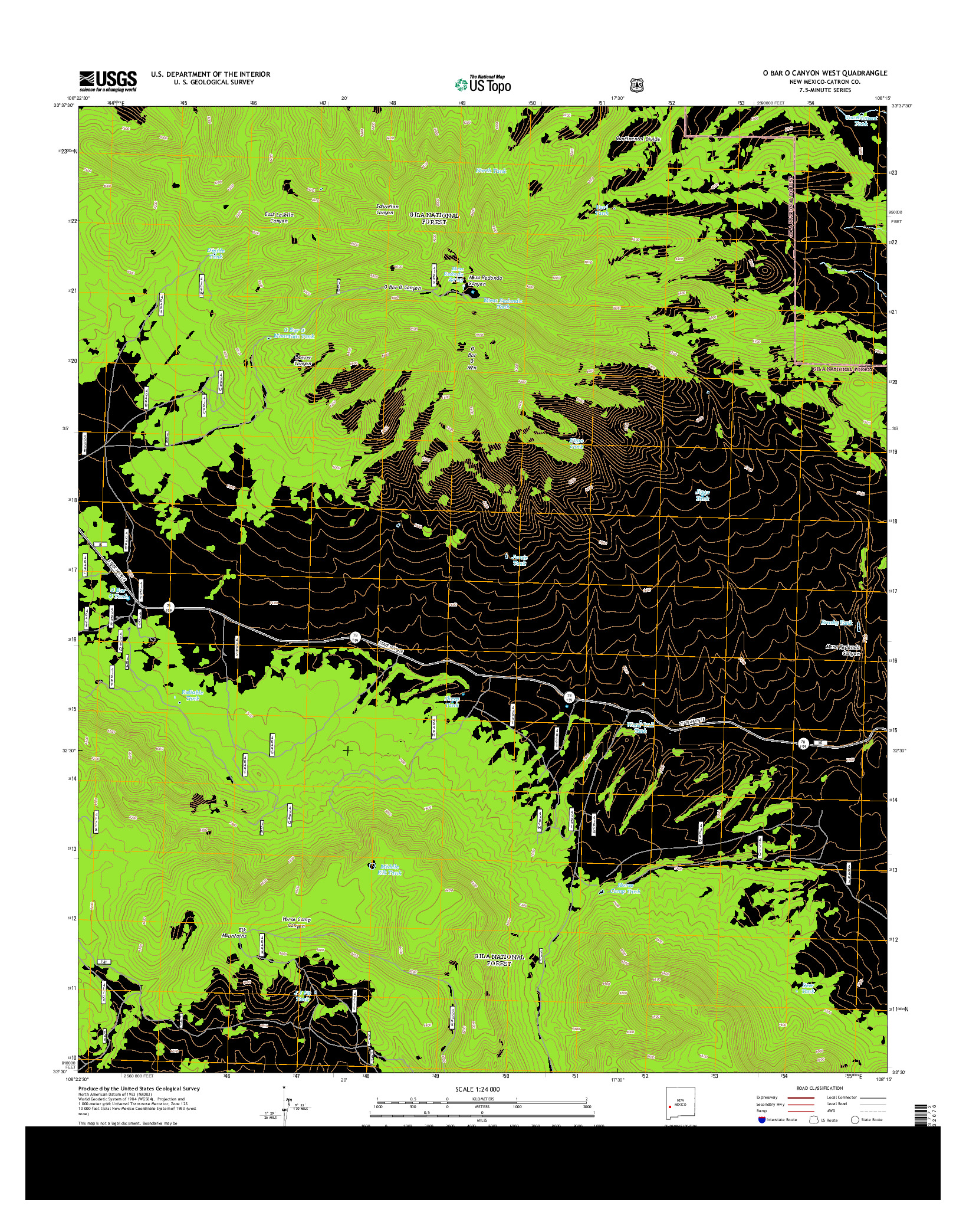 USGS US TOPO 7.5-MINUTE MAP FOR O BAR O CANYON WEST, NM 2013