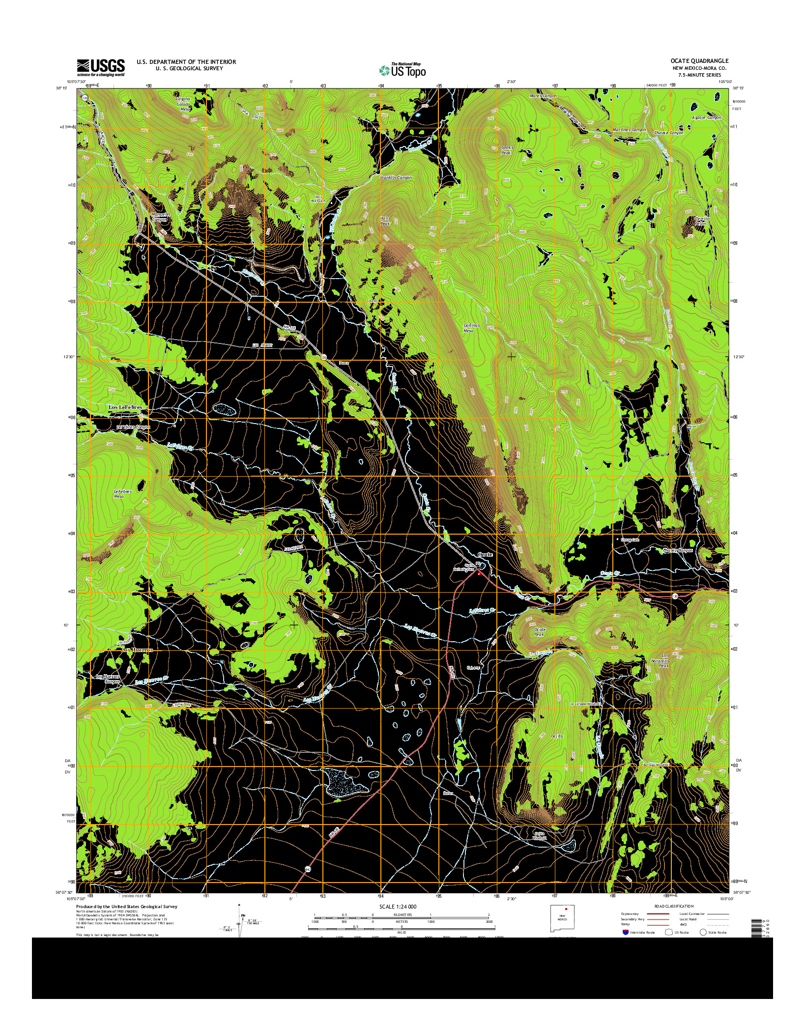 USGS US TOPO 7.5-MINUTE MAP FOR OCATE, NM 2013