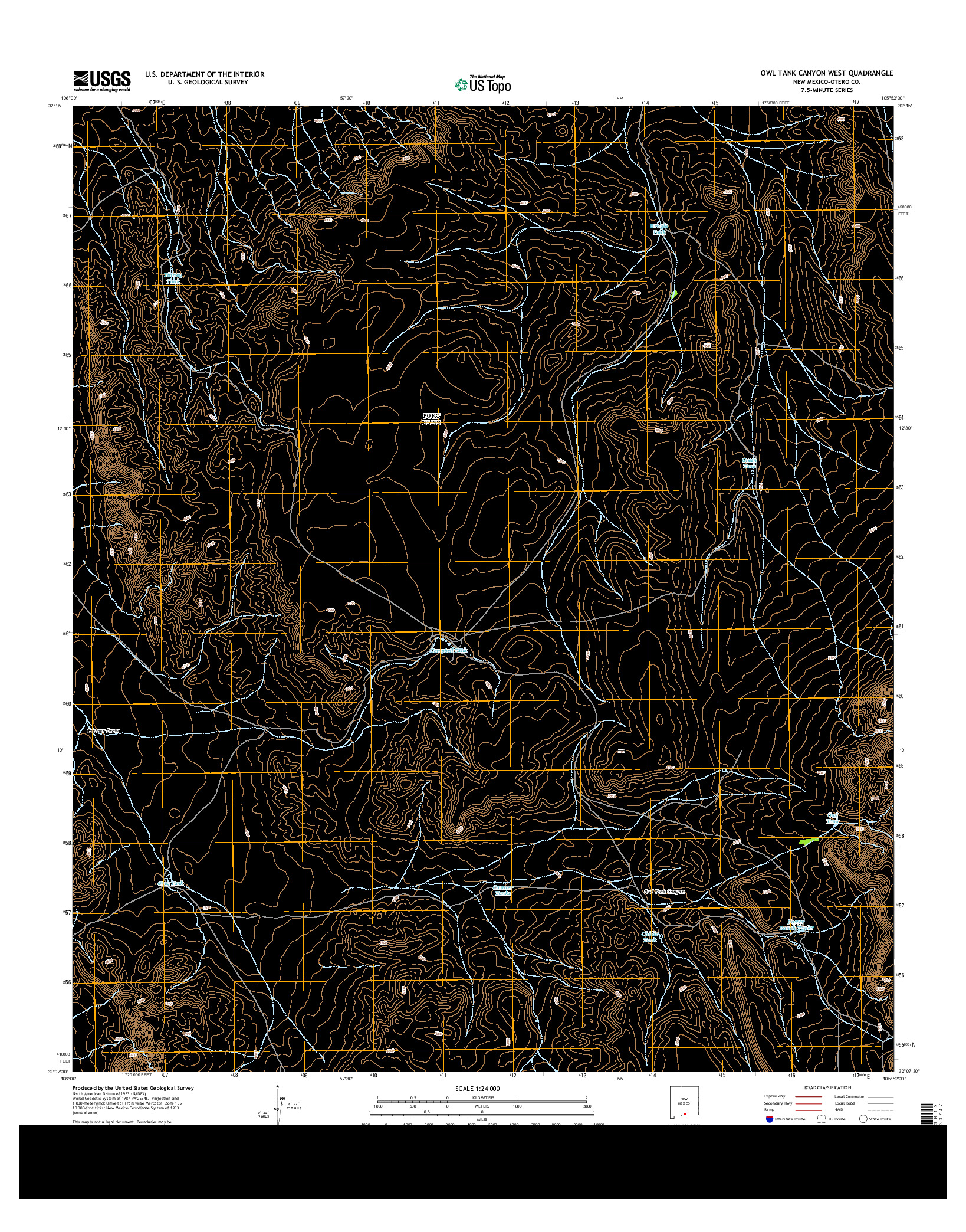 USGS US TOPO 7.5-MINUTE MAP FOR OWL TANK CANYON WEST, NM 2013