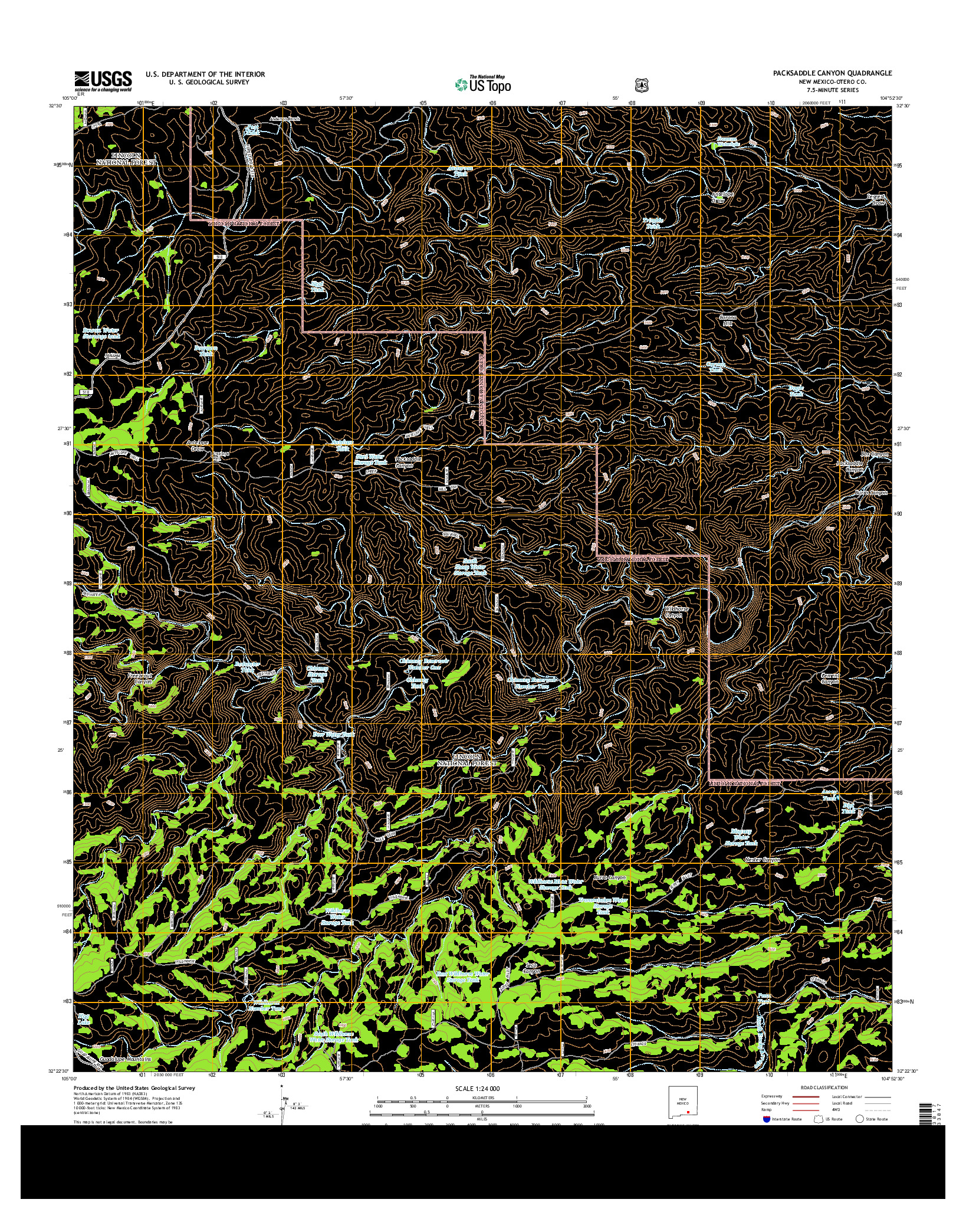 USGS US TOPO 7.5-MINUTE MAP FOR PACKSADDLE CANYON, NM 2013