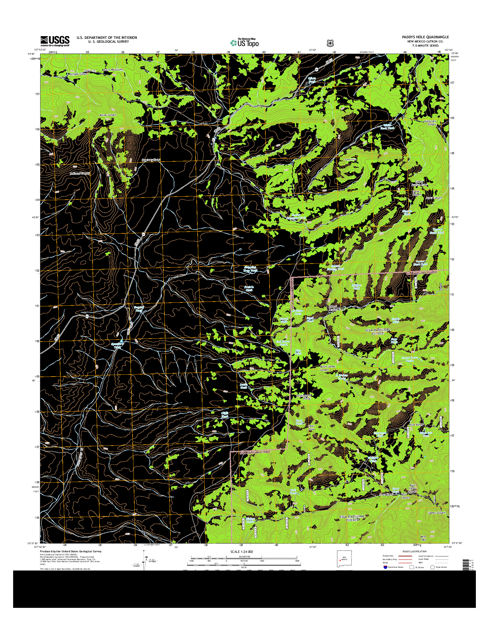 USGS US TOPO 7.5-MINUTE MAP FOR PADDYS HOLE, NM 2013