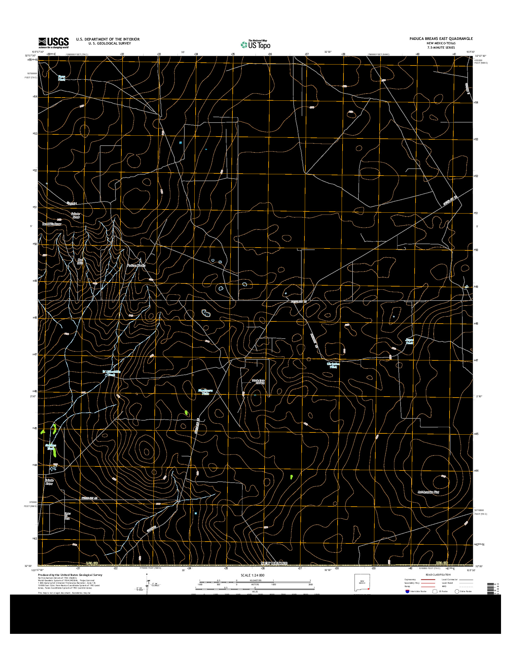 USGS US TOPO 7.5-MINUTE MAP FOR PADUCA BREAKS EAST, NM-TX 2013