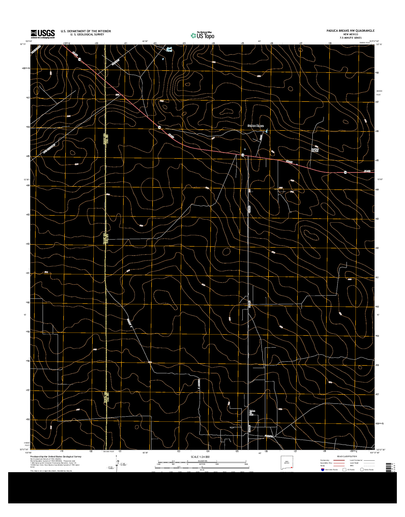 USGS US TOPO 7.5-MINUTE MAP FOR PADUCA BREAKS NW, NM 2013