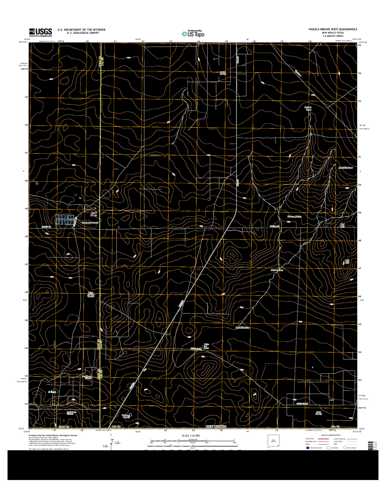 USGS US TOPO 7.5-MINUTE MAP FOR PADUCA BREAKS WEST, NM-TX 2013
