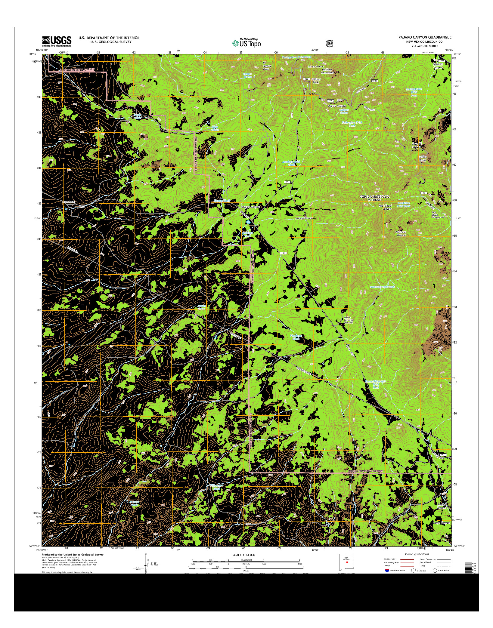 USGS US TOPO 7.5-MINUTE MAP FOR PAJARO CANYON, NM 2013