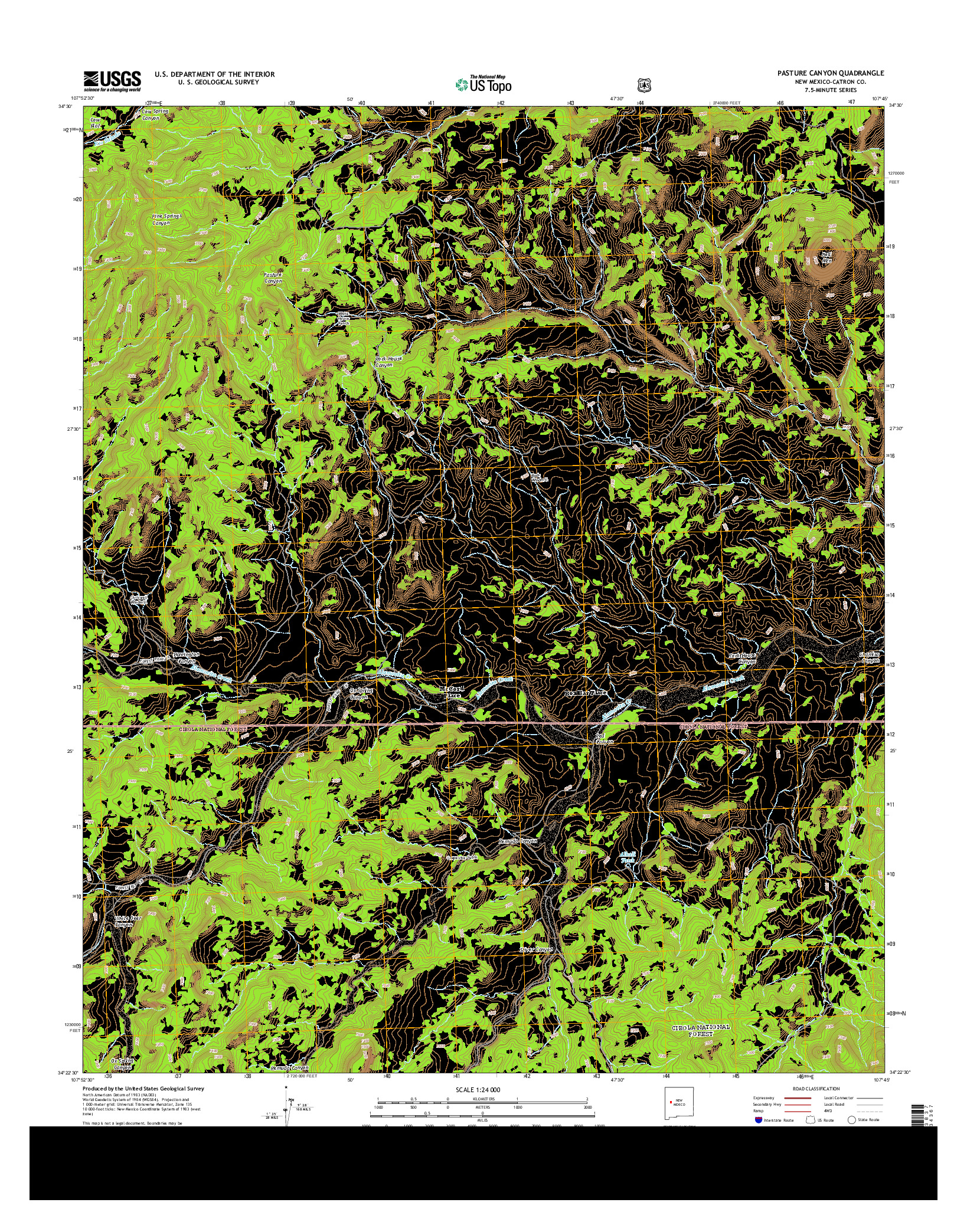 USGS US TOPO 7.5-MINUTE MAP FOR PASTURE CANYON, NM 2013