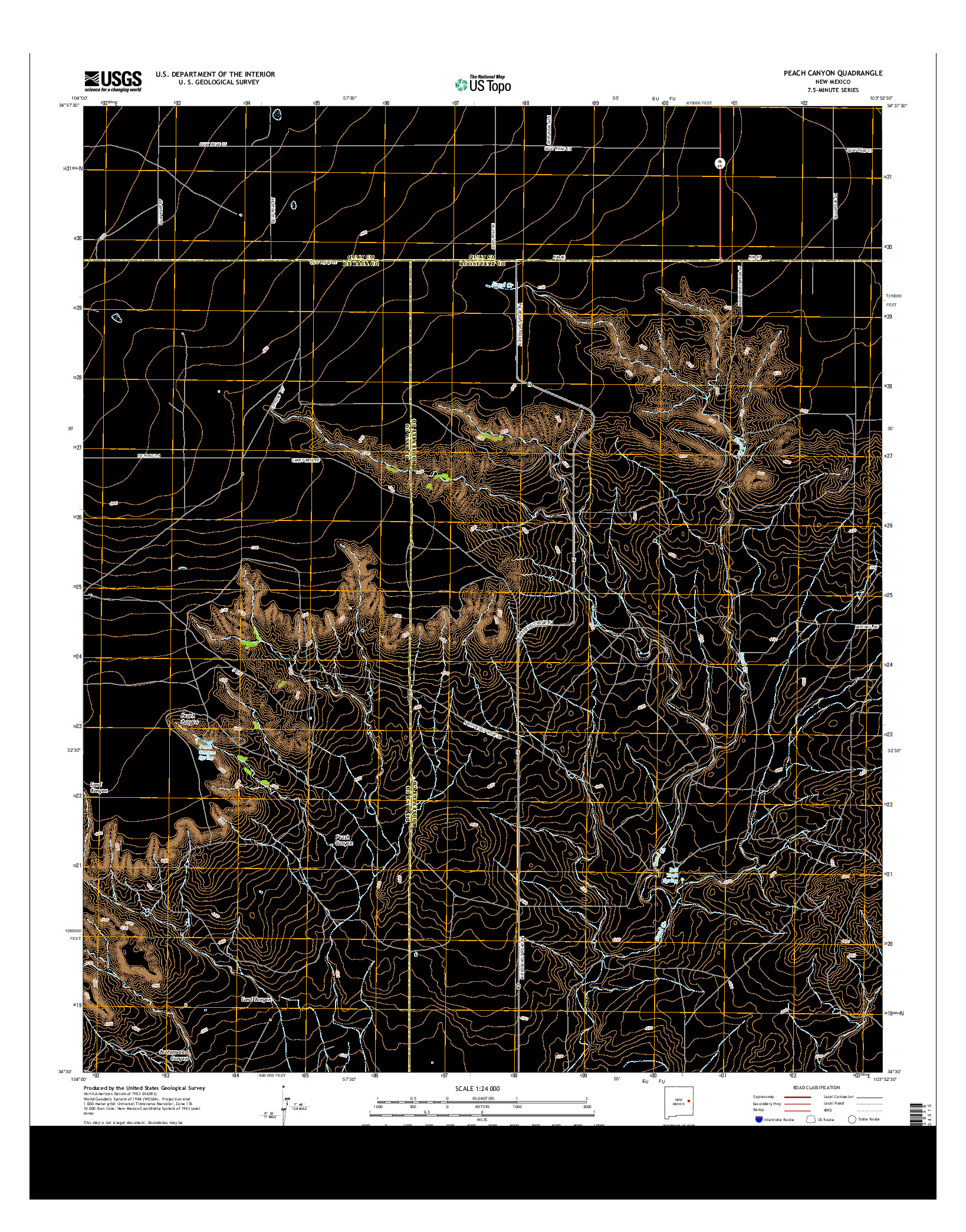 USGS US TOPO 7.5-MINUTE MAP FOR PEACH CANYON, NM 2013