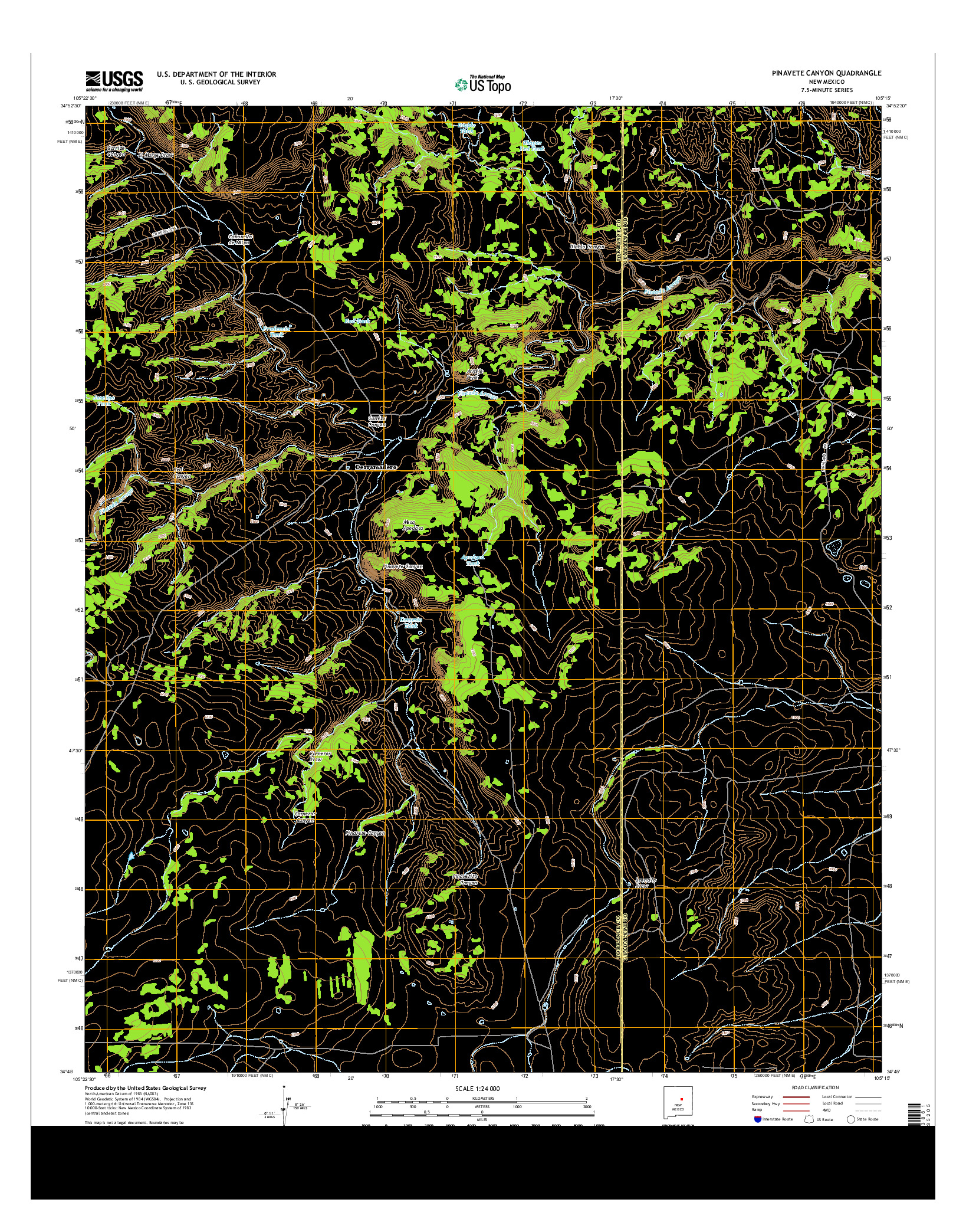 USGS US TOPO 7.5-MINUTE MAP FOR PINAVETE CANYON, NM 2013