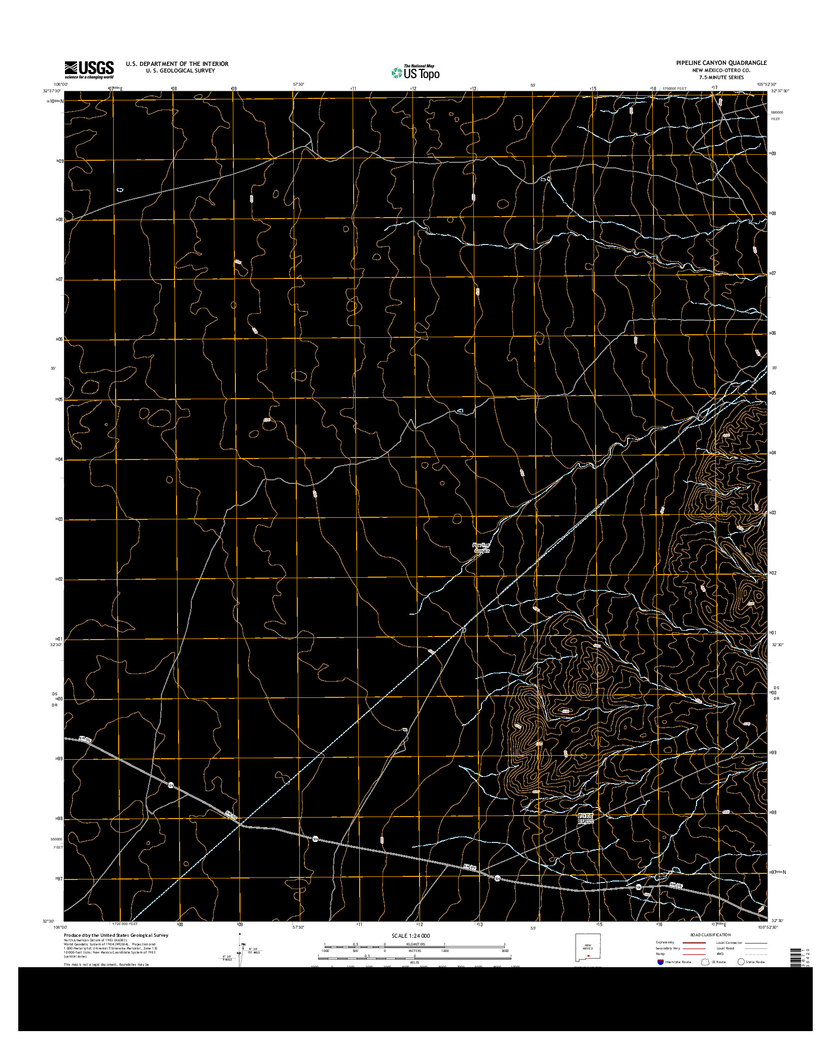 USGS US TOPO 7.5-MINUTE MAP FOR PIPELINE CANYON, NM 2013