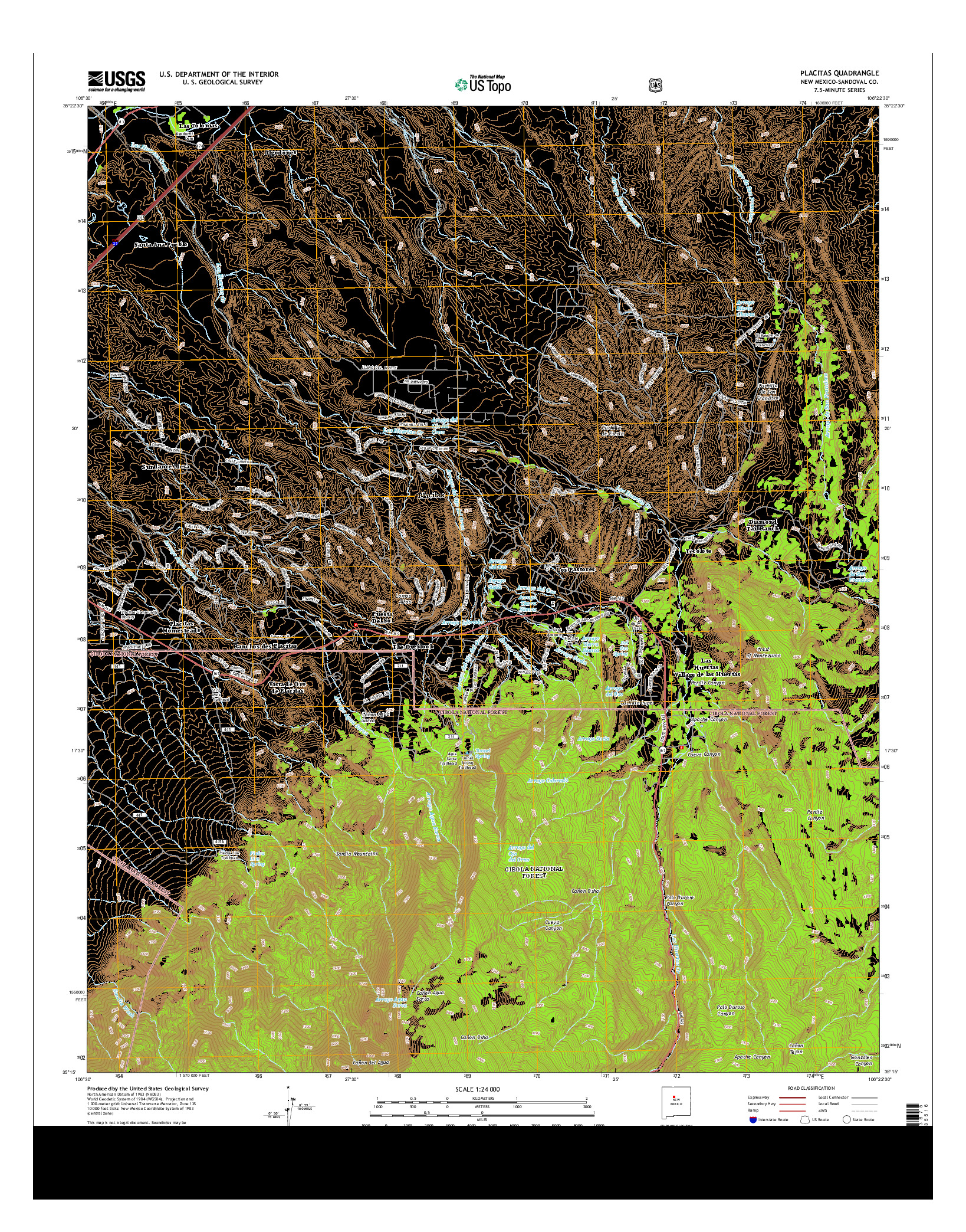 USGS US TOPO 7.5-MINUTE MAP FOR PLACITAS, NM 2013