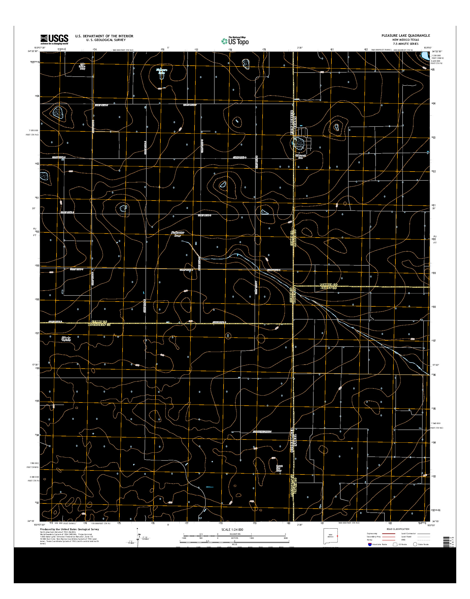 USGS US TOPO 7.5-MINUTE MAP FOR PLEASURE LAKE, NM-TX 2013