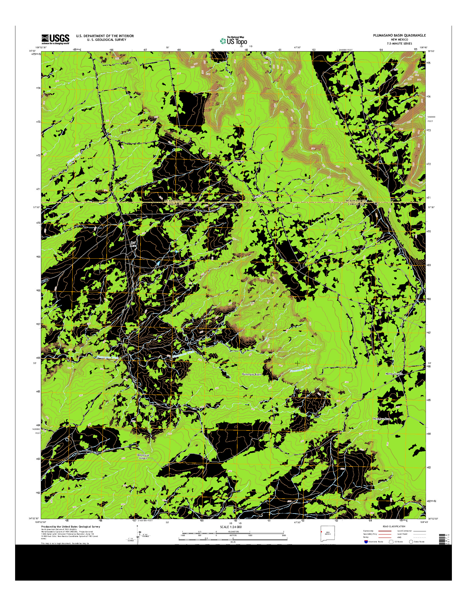 USGS US TOPO 7.5-MINUTE MAP FOR PLUMASANO BASIN, NM 2013