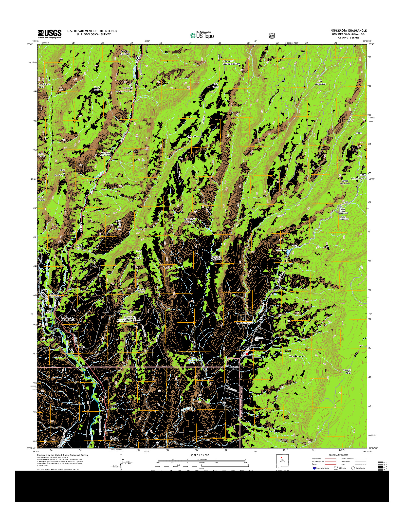 USGS US TOPO 7.5-MINUTE MAP FOR PONDEROSA, NM 2013