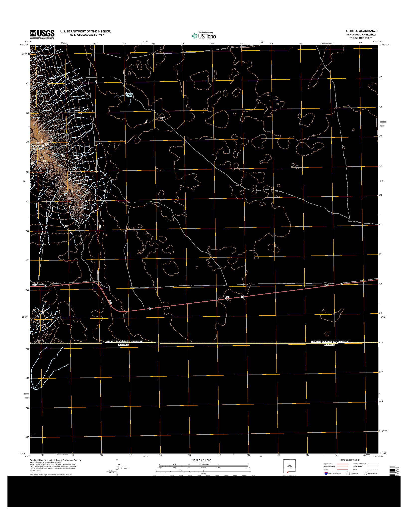 USGS US TOPO 7.5-MINUTE MAP FOR POTRILLO, NM-CHH 2013