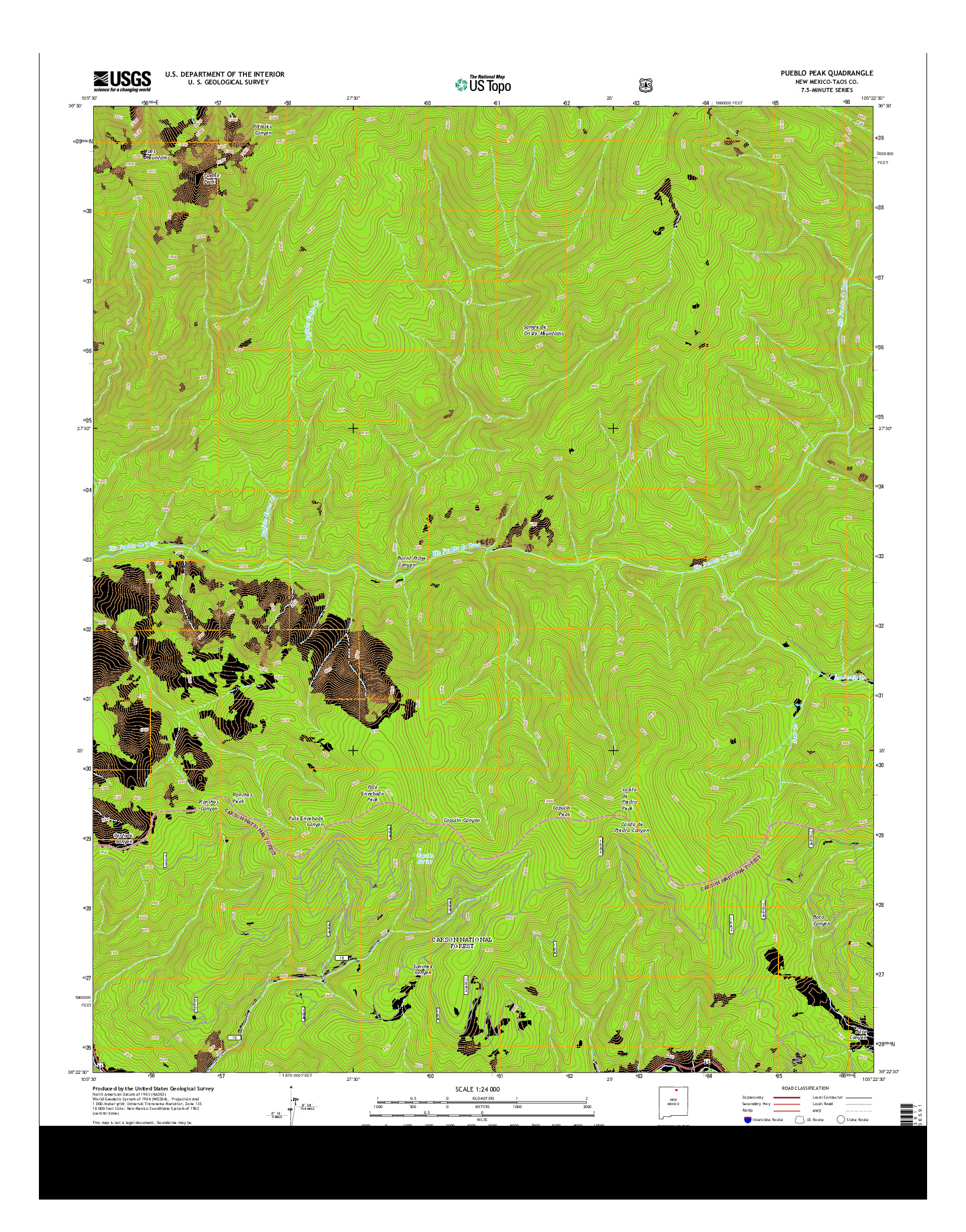USGS US TOPO 7.5-MINUTE MAP FOR PUEBLO PEAK, NM 2013