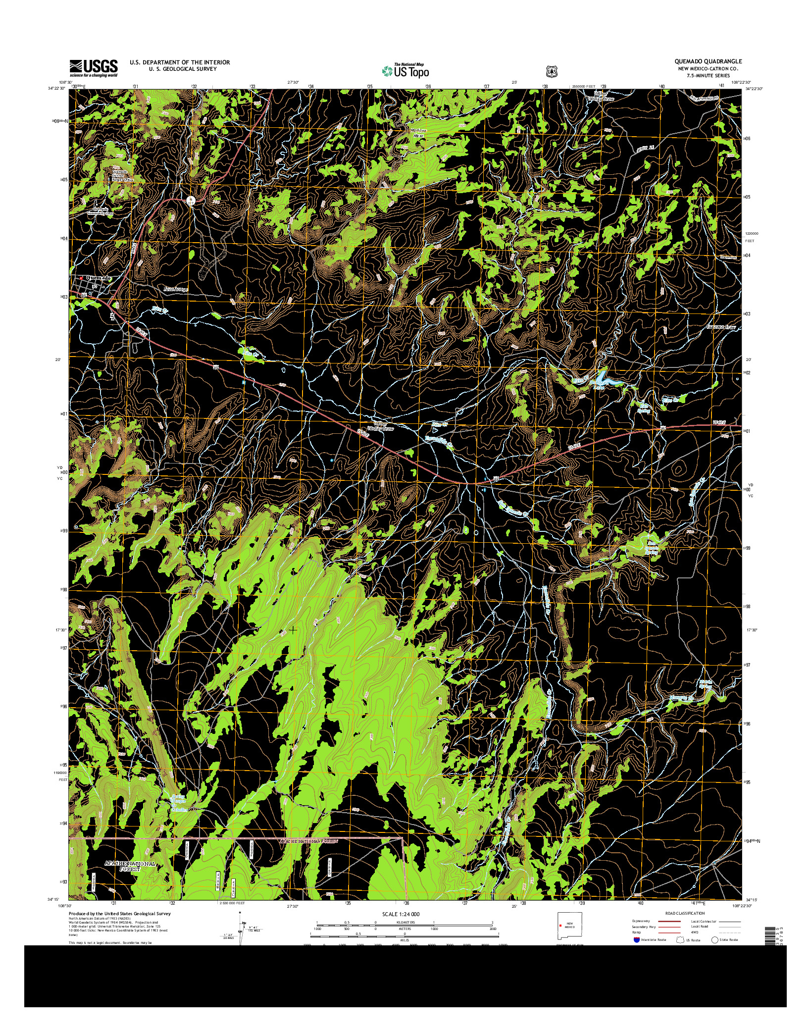 USGS US TOPO 7.5-MINUTE MAP FOR QUEMADO, NM 2013