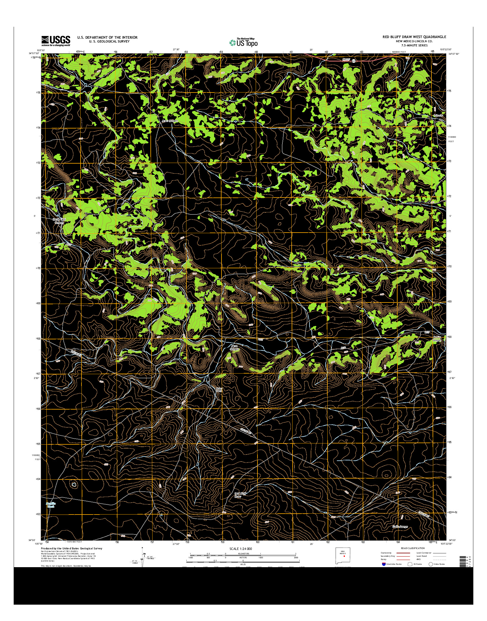 USGS US TOPO 7.5-MINUTE MAP FOR RED BLUFF DRAW WEST, NM 2013
