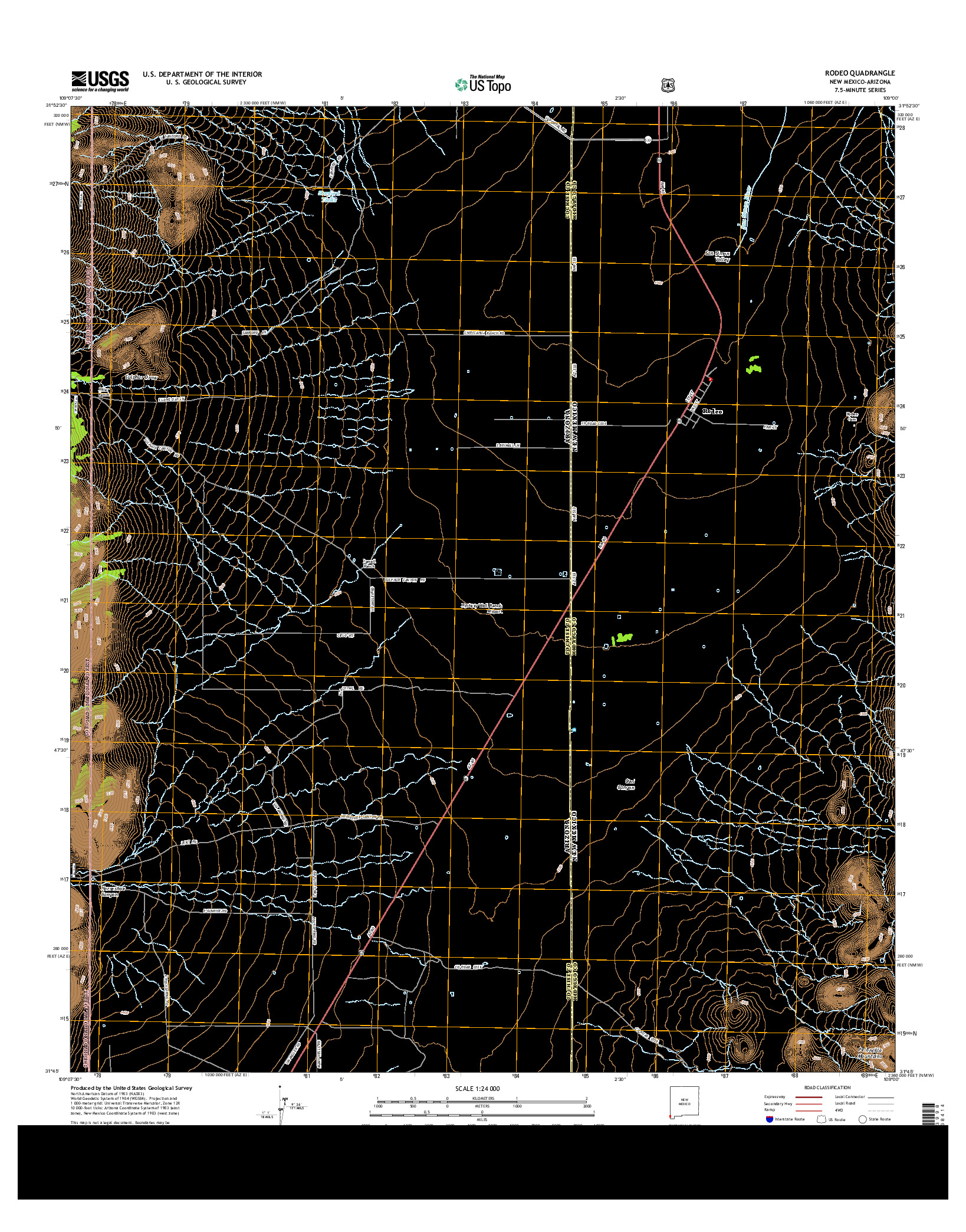 USGS US TOPO 7.5-MINUTE MAP FOR RODEO, NM-AZ 2013