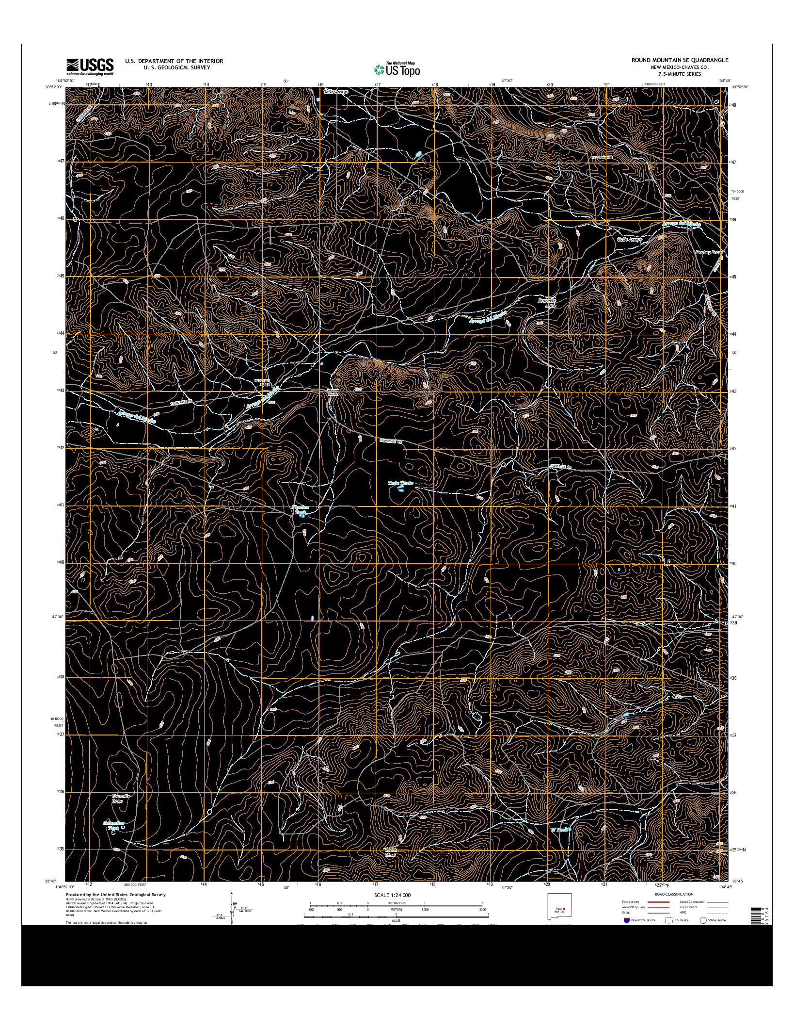 USGS US TOPO 7.5-MINUTE MAP FOR ROUND MOUNTAIN SE, NM 2013