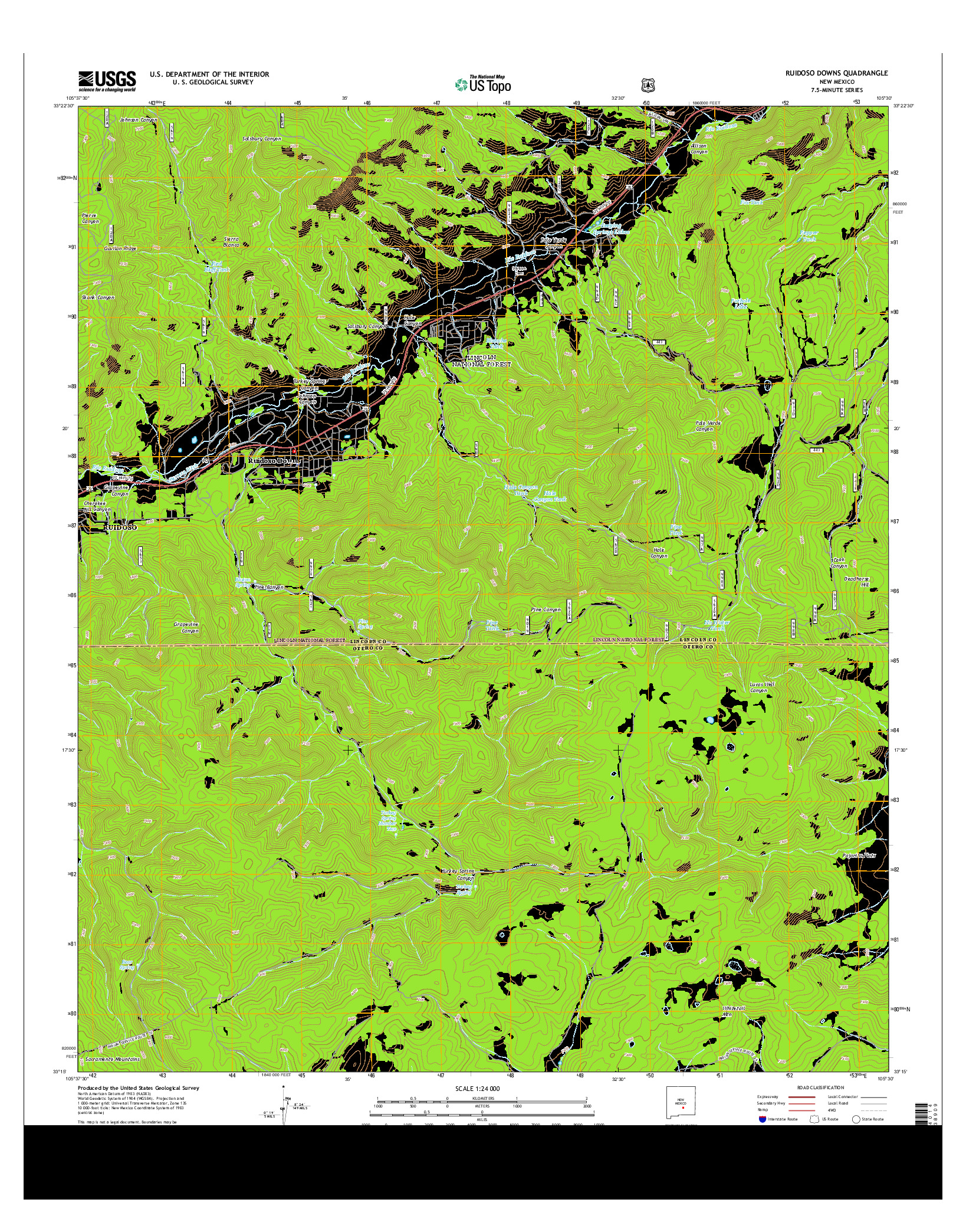 USGS US TOPO 7.5-MINUTE MAP FOR RUIDOSO DOWNS, NM 2013