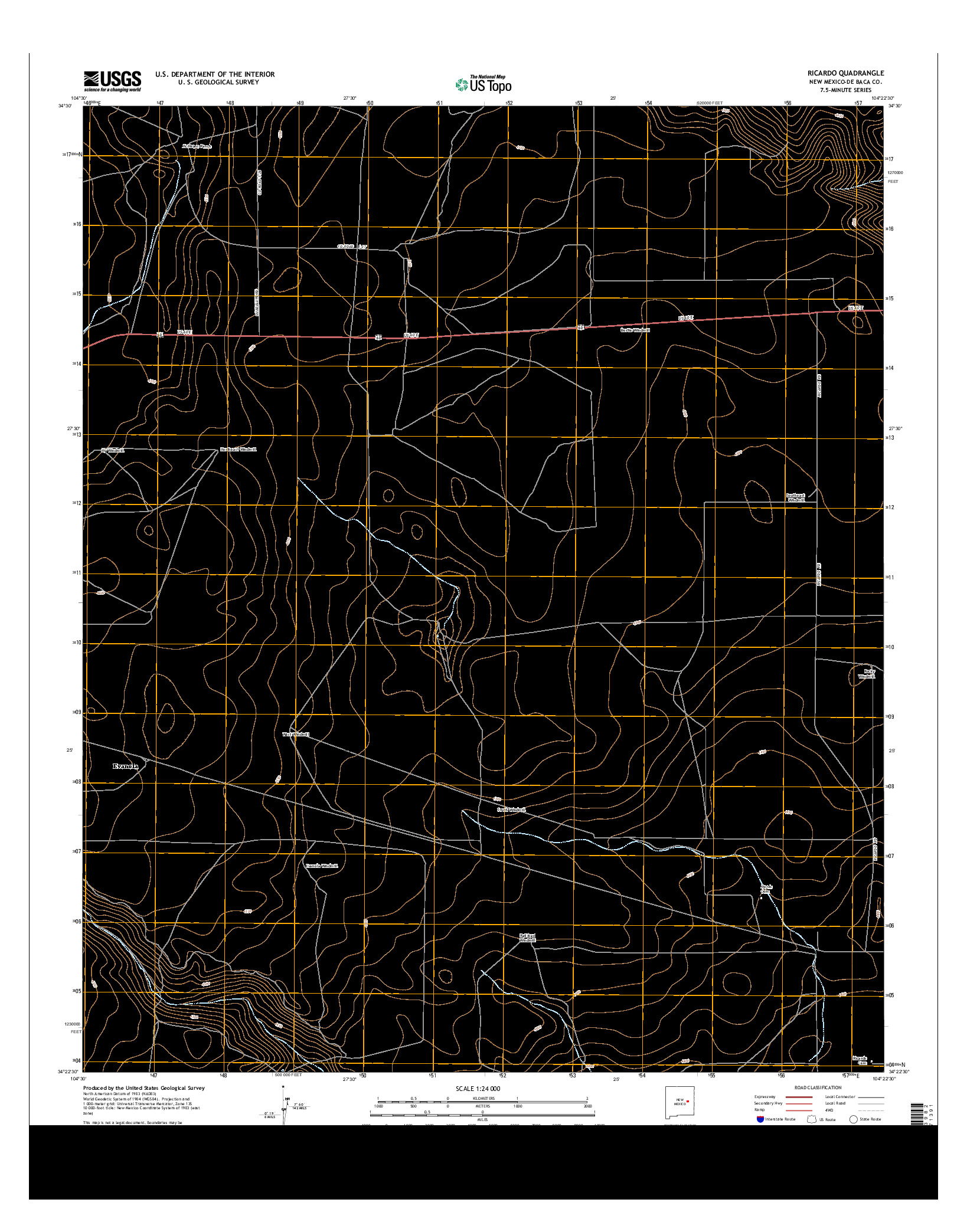 USGS US TOPO 7.5-MINUTE MAP FOR RICARDO, NM 2013