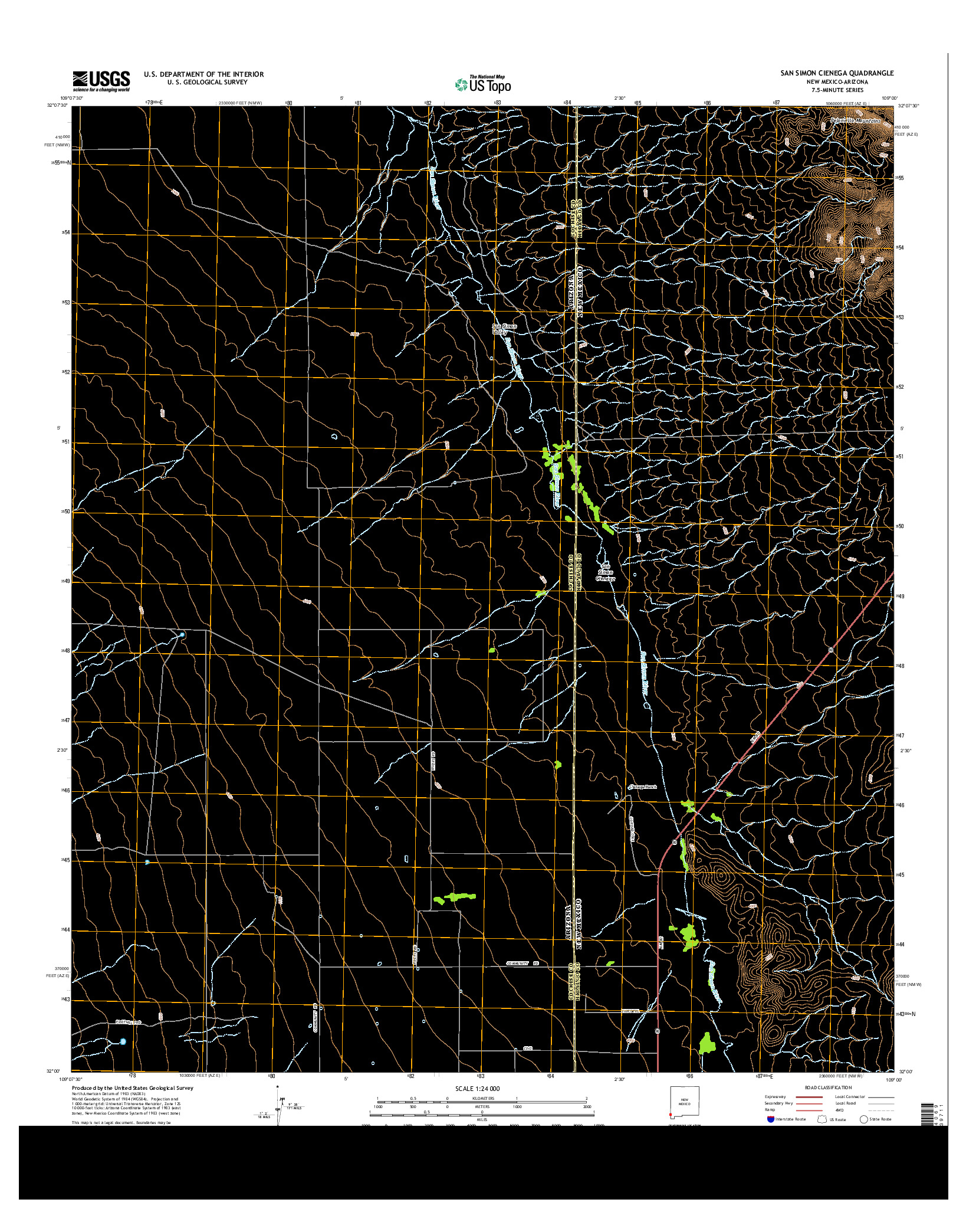 USGS US TOPO 7.5-MINUTE MAP FOR SAN SIMON CIENEGA, NM-AZ 2013