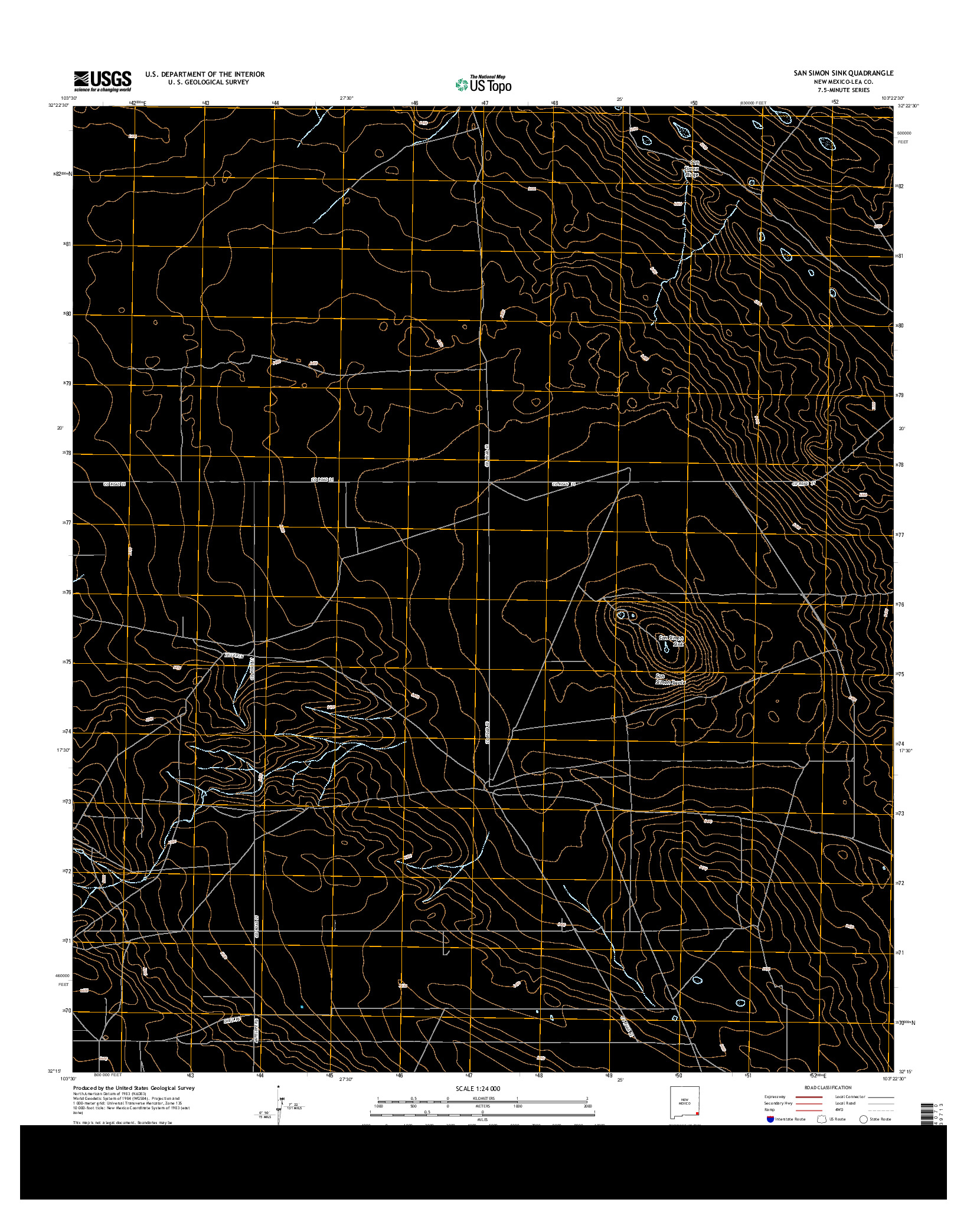 USGS US TOPO 7.5-MINUTE MAP FOR SAN SIMON SINK, NM 2013