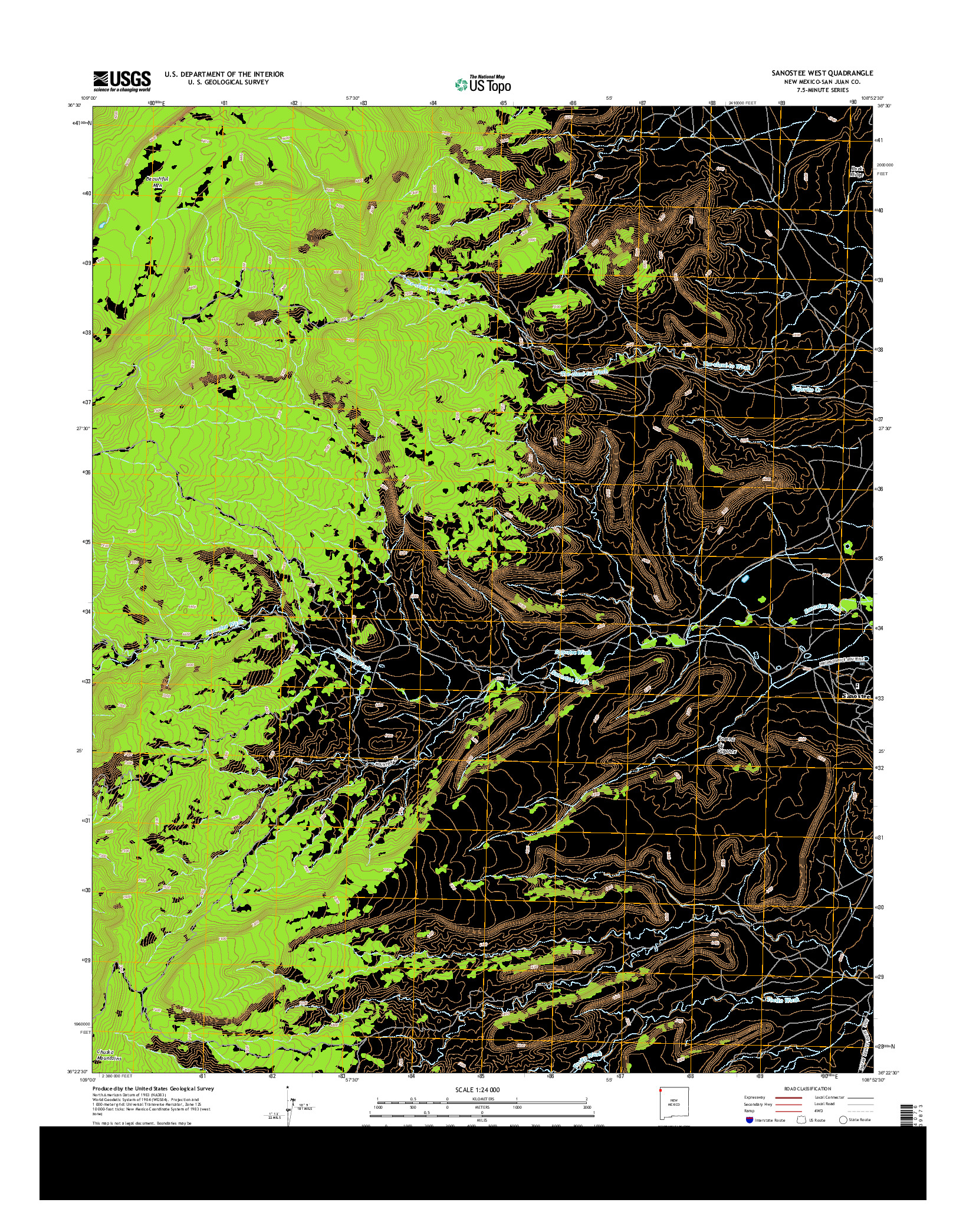 USGS US TOPO 7.5-MINUTE MAP FOR SANOSTEE WEST, NM 2013