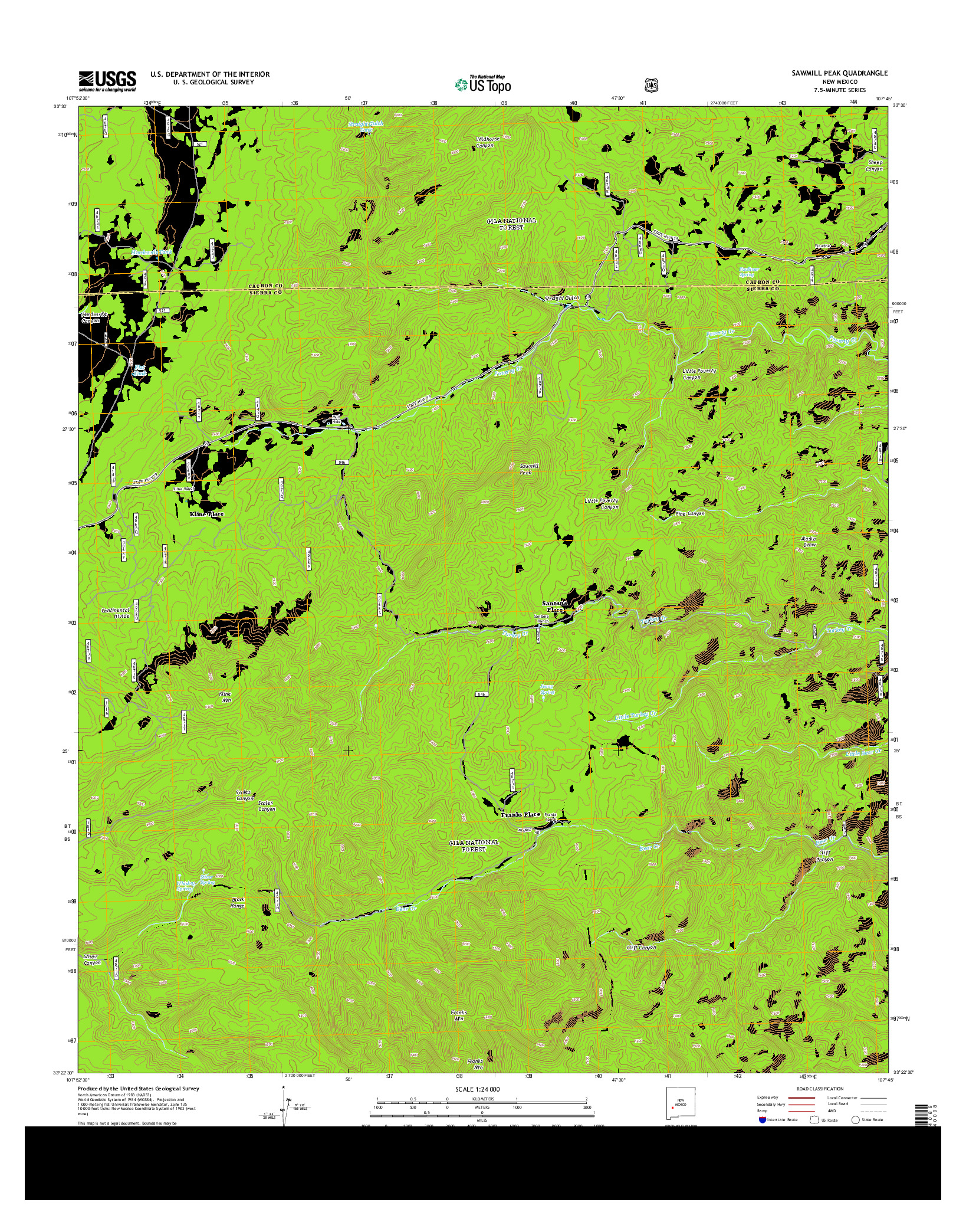 USGS US TOPO 7.5-MINUTE MAP FOR SAWMILL PEAK, NM 2013