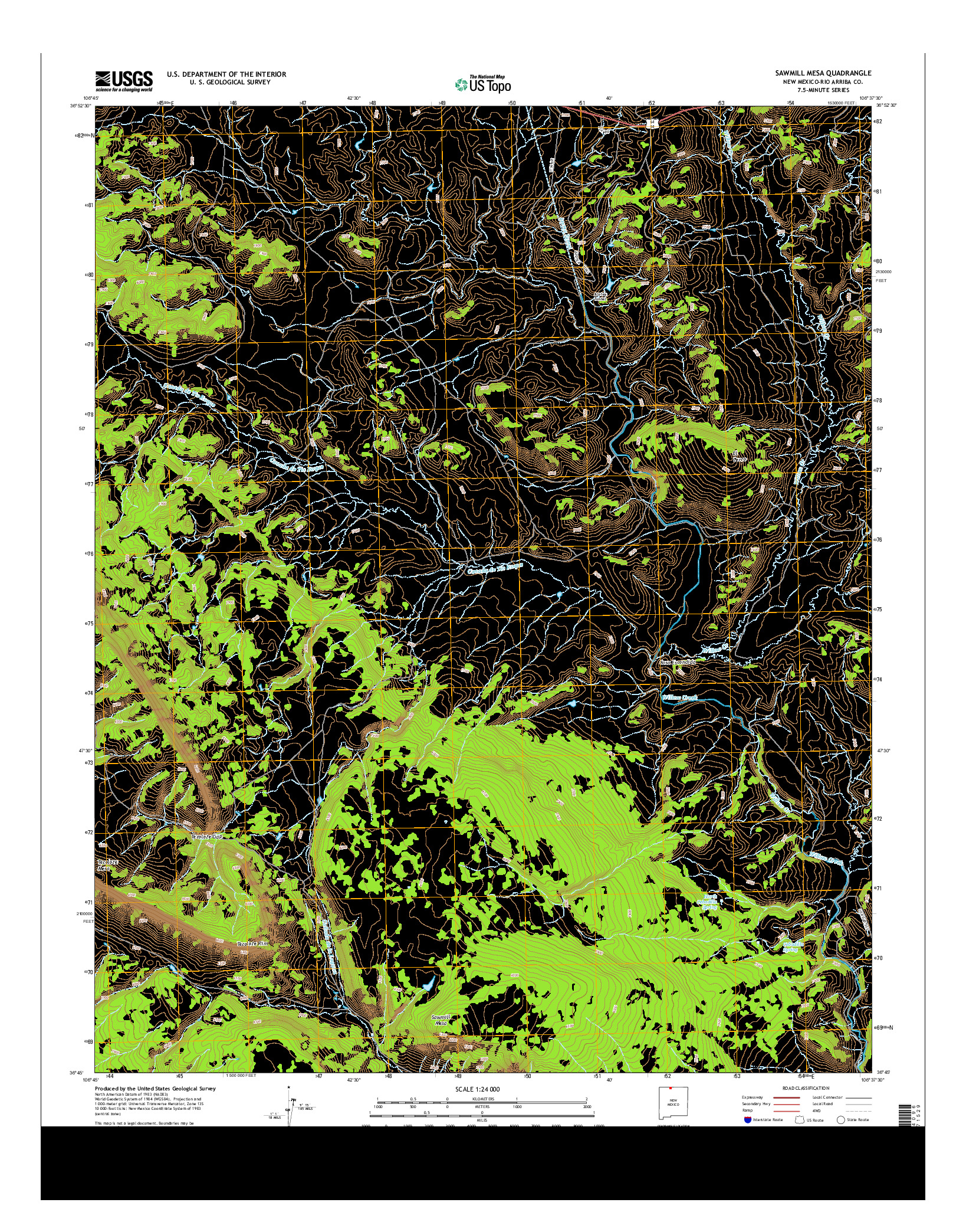 USGS US TOPO 7.5-MINUTE MAP FOR SAWMILL MESA, NM 2013