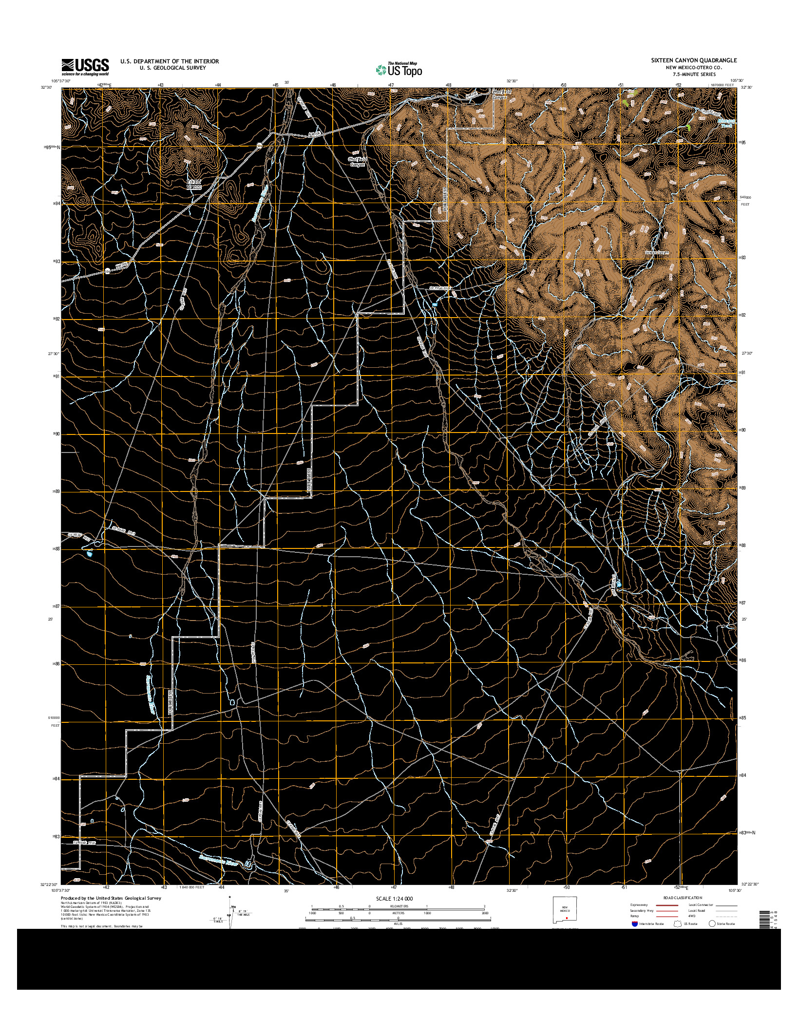 USGS US TOPO 7.5-MINUTE MAP FOR SIXTEEN CANYON, NM 2013