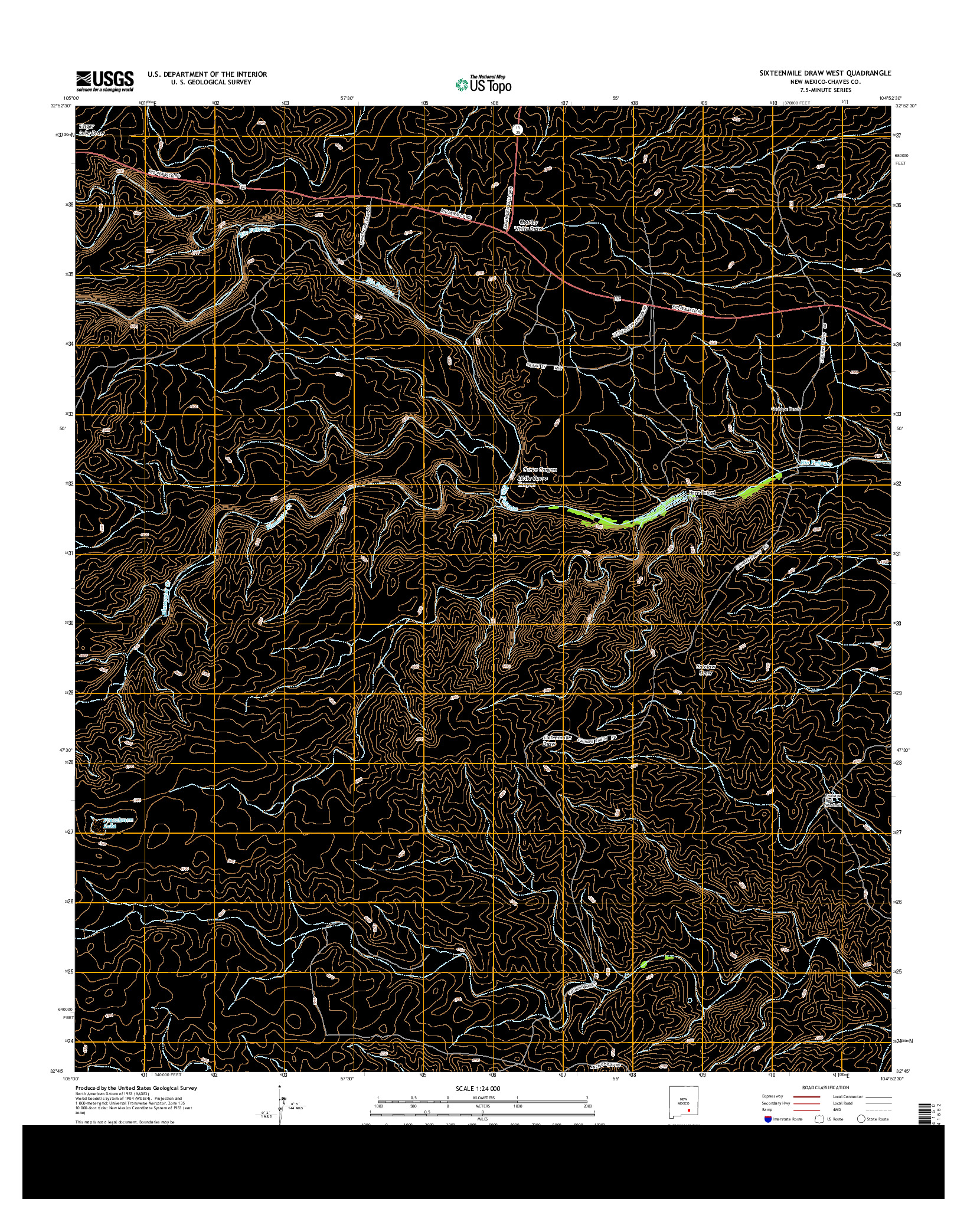 USGS US TOPO 7.5-MINUTE MAP FOR SIXTEENMILE DRAW WEST, NM 2013