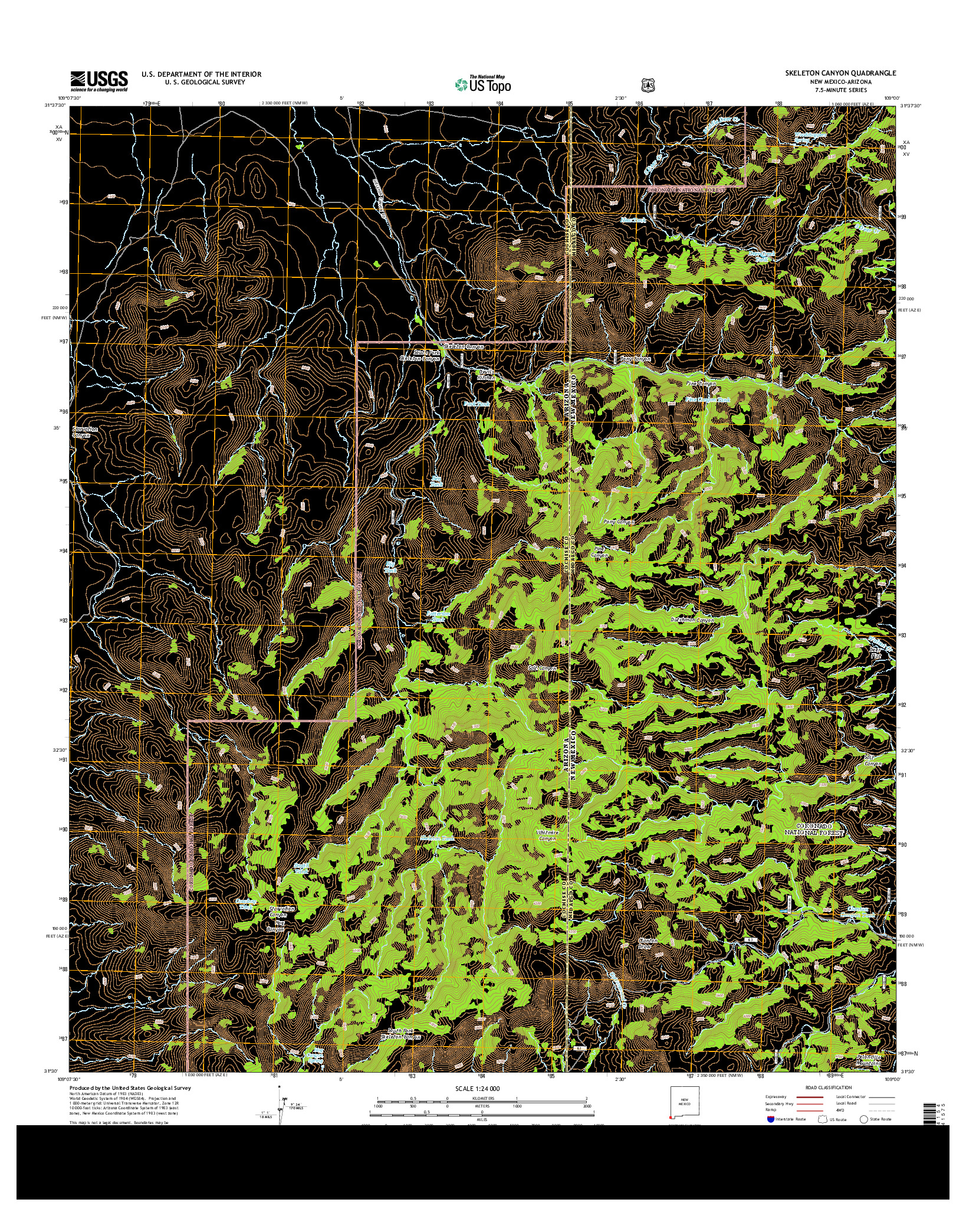 USGS US TOPO 7.5-MINUTE MAP FOR SKELETON CANYON, NM-AZ 2013