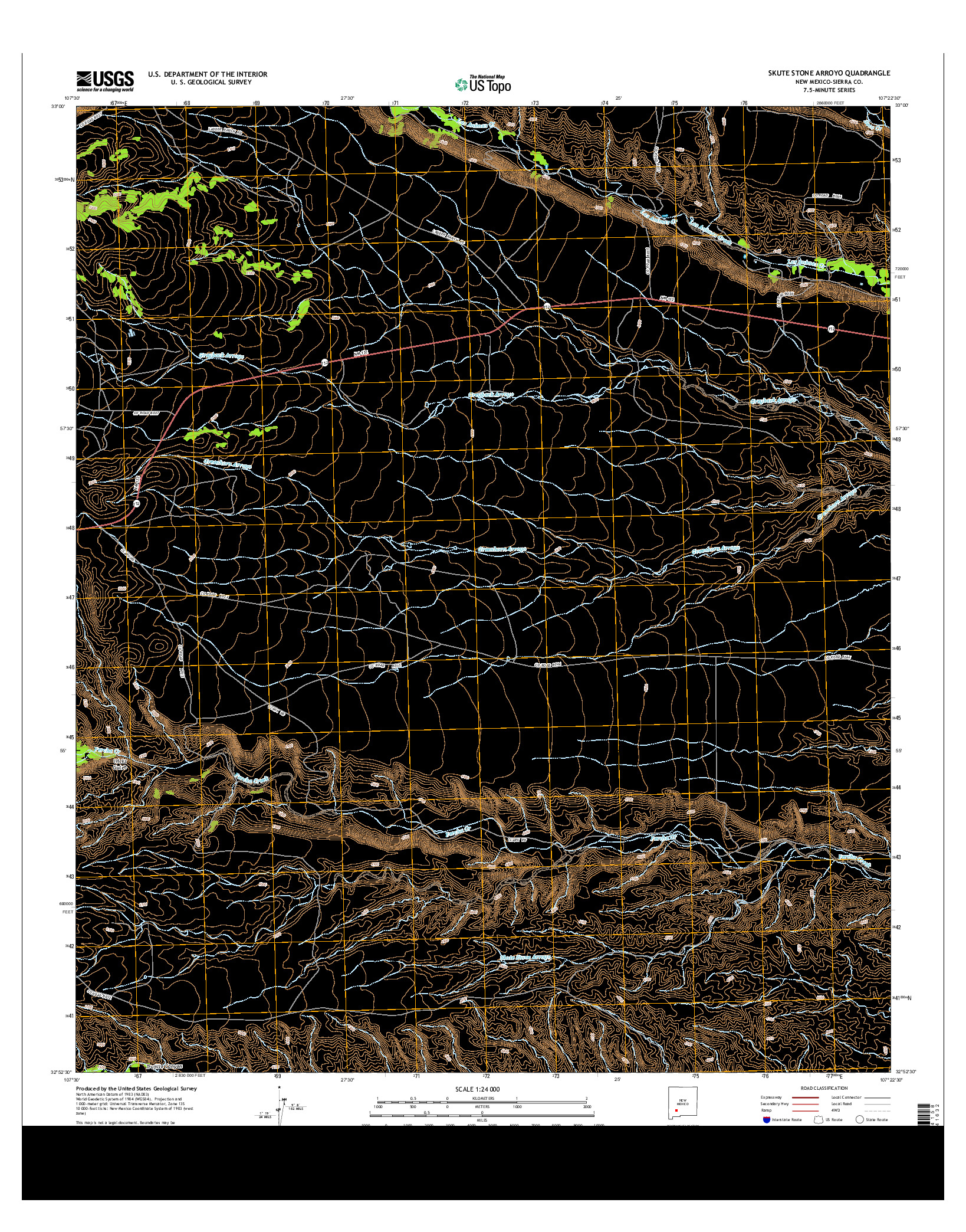 USGS US TOPO 7.5-MINUTE MAP FOR SKUTE STONE ARROYO, NM 2013