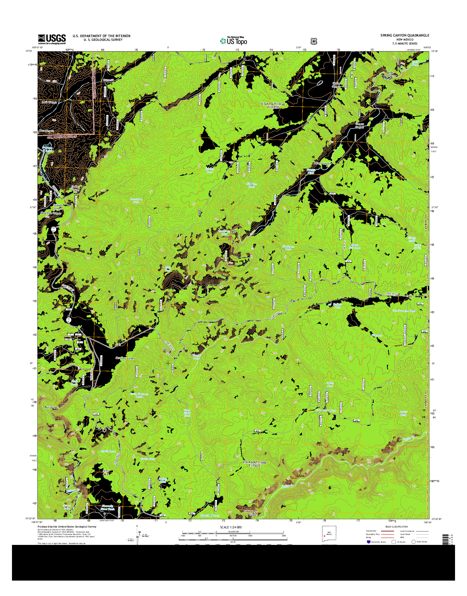 USGS US TOPO 7.5-MINUTE MAP FOR SPRING CANYON, NM 2013