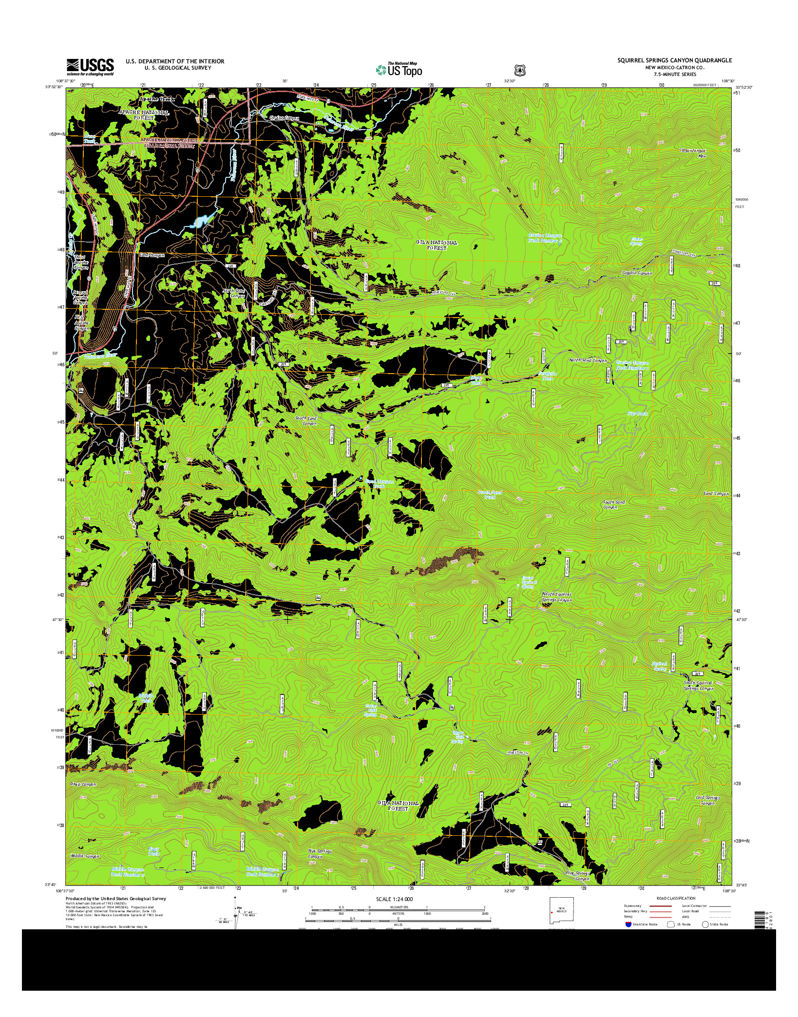 USGS US TOPO 7.5-MINUTE MAP FOR SQUIRREL SPRINGS CANYON, NM 2013