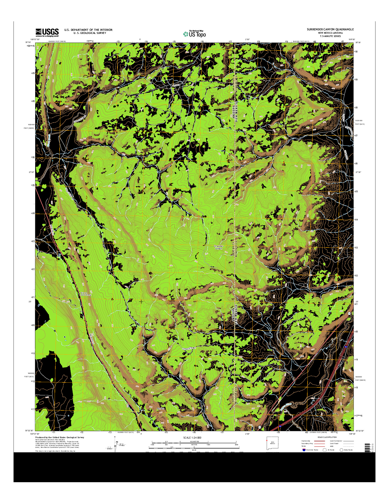 USGS US TOPO 7.5-MINUTE MAP FOR SURRENDER CANYON, NM-AZ 2013