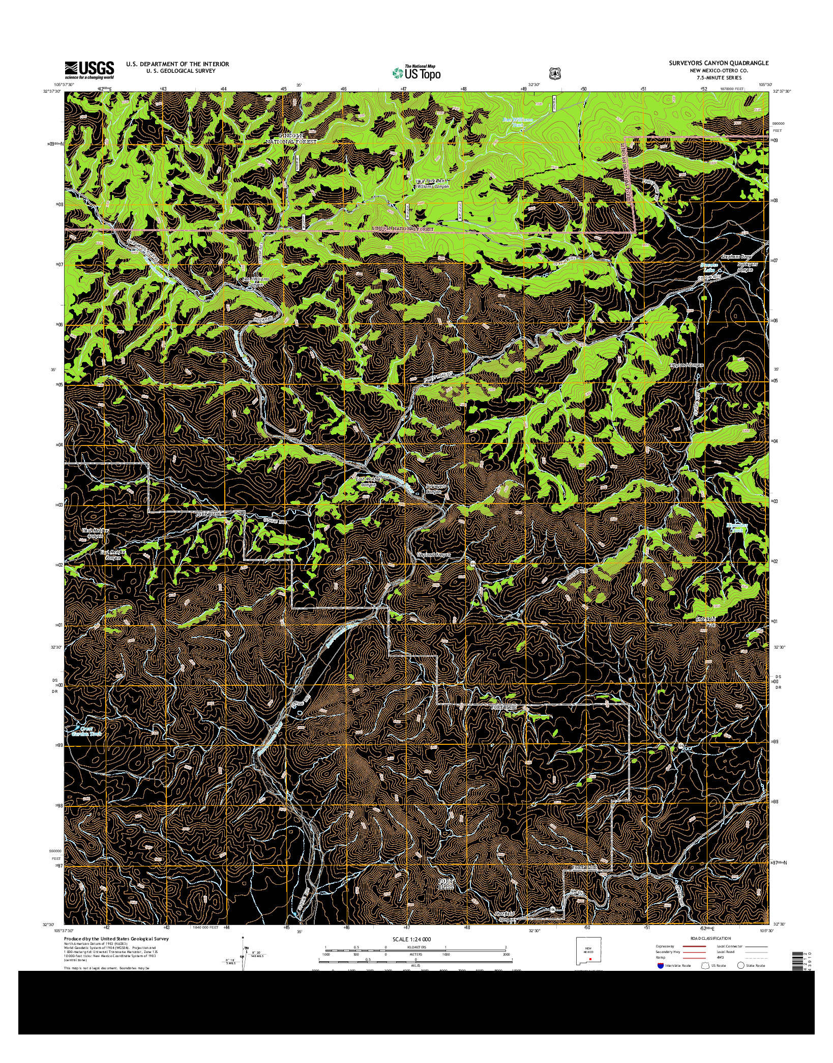 USGS US TOPO 7.5-MINUTE MAP FOR SURVEYORS CANYON, NM 2013