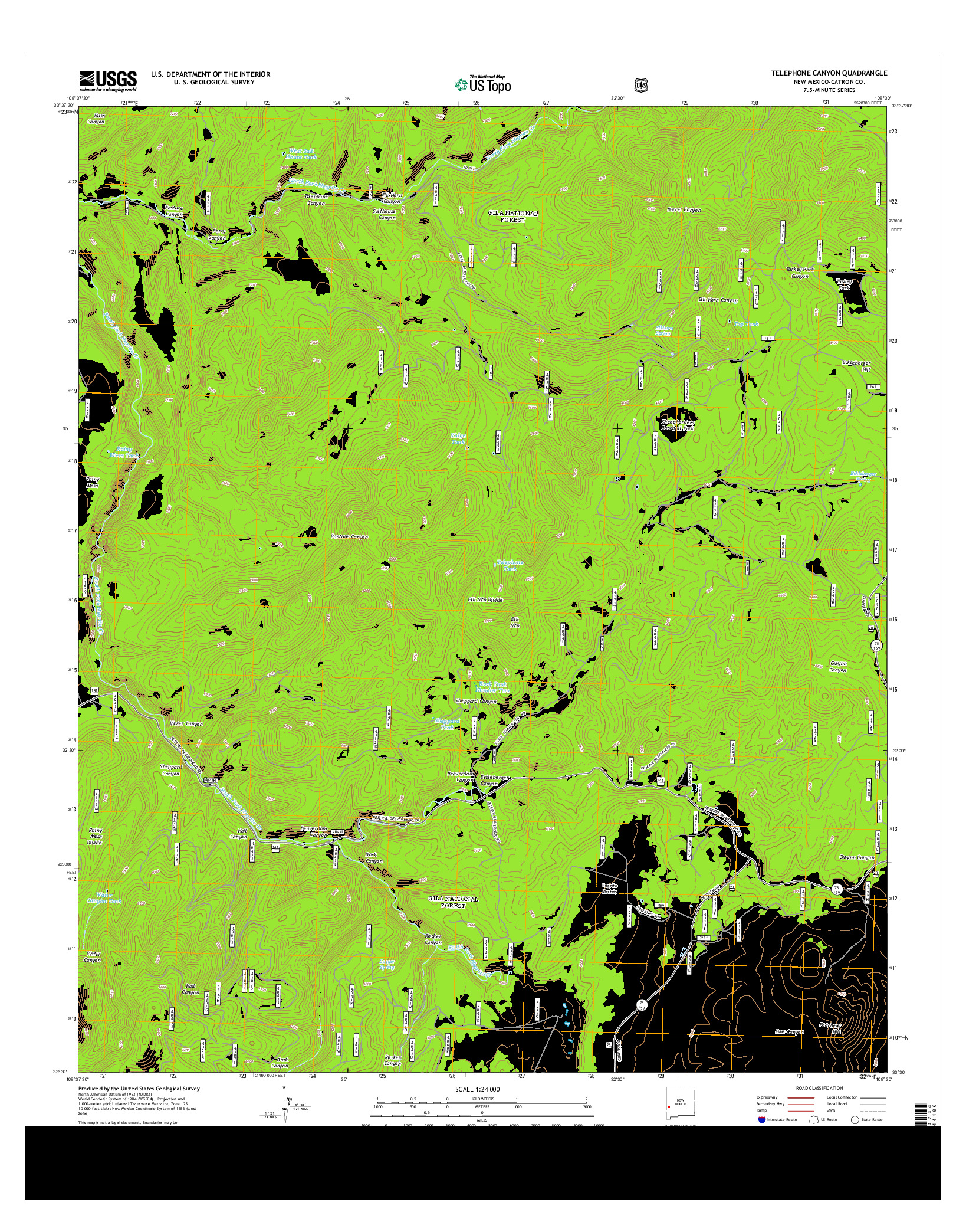 USGS US TOPO 7.5-MINUTE MAP FOR TELEPHONE CANYON, NM 2013