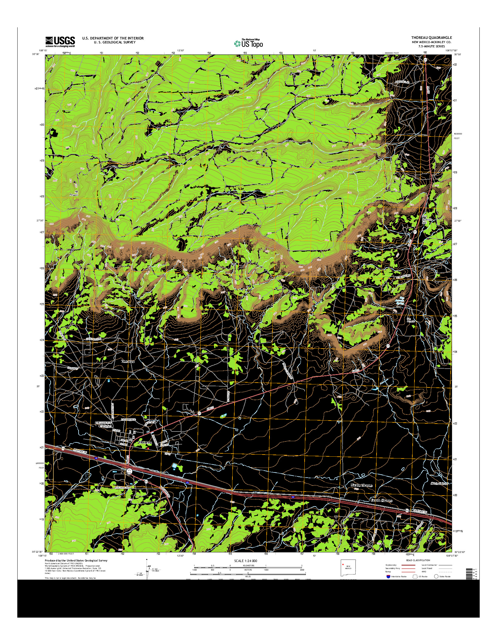 USGS US TOPO 7.5-MINUTE MAP FOR THOREAU, NM 2013