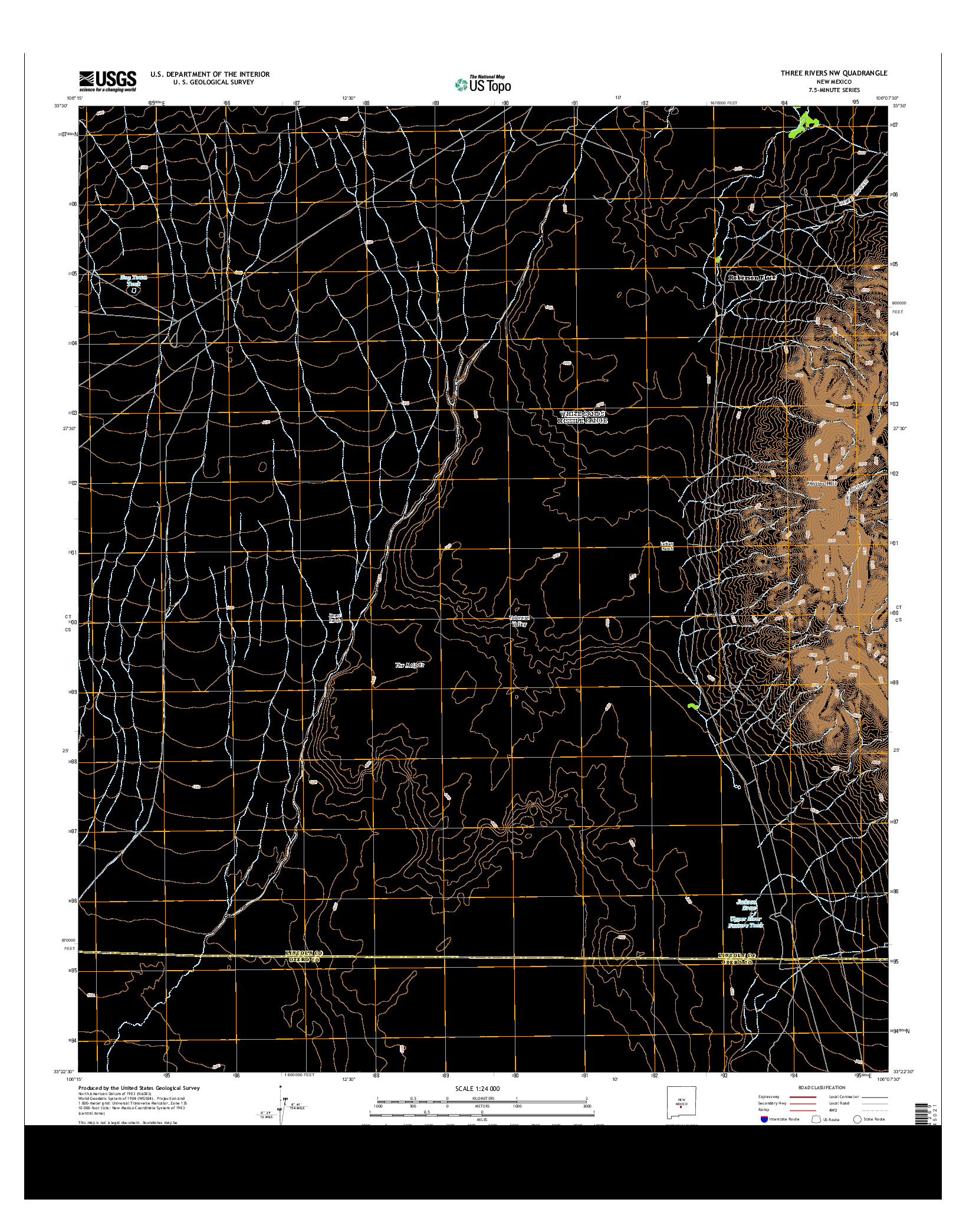 USGS US TOPO 7.5-MINUTE MAP FOR THREE RIVERS NW, NM 2013