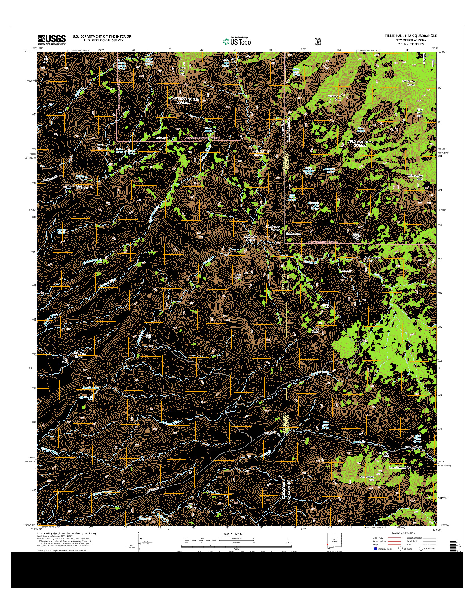 USGS US TOPO 7.5-MINUTE MAP FOR TILLIE HALL PEAK, NM-AZ 2013